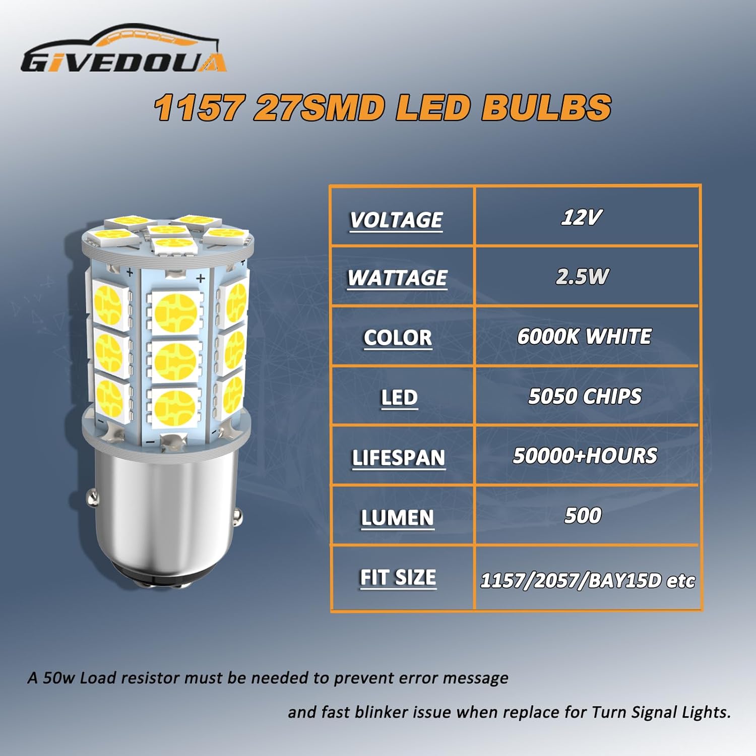 GIVEDOUA Bombilla LED 1157 BAY15D 7528 2057 2357 para luces de freno, luces de marcha atrás de respaldo, luces traseras, súper brillante 5050 27-SMD