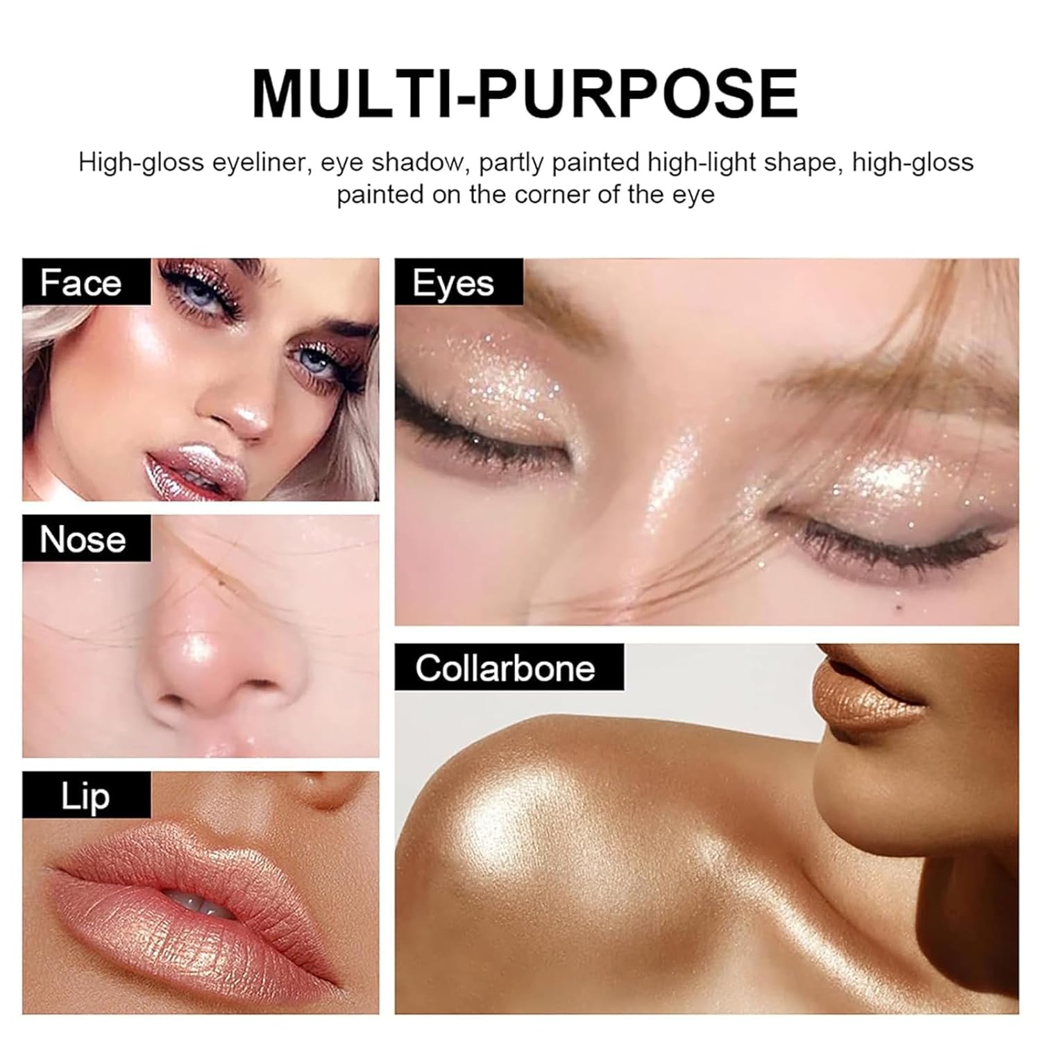HOSAILY 2 lápices de sombra de ojos, lápiz iluminador de ojos, lápiz iluminador de ojos, lápiz de sombra de ojos con purpurina de larga duración,