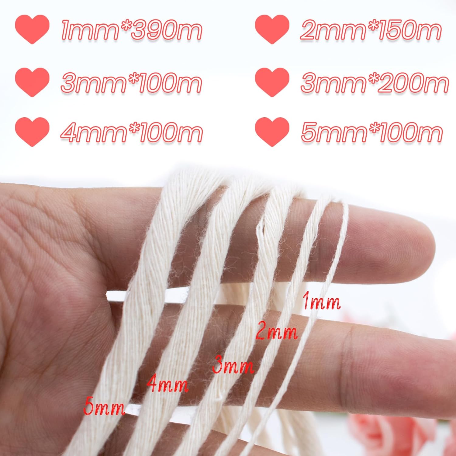 Cuerda de macramé de una sola hebra de 0.079 in x 164 yardas (492 pies), cuerda de algodón suave para macramé, cuerda de macramé de 0.079 in,