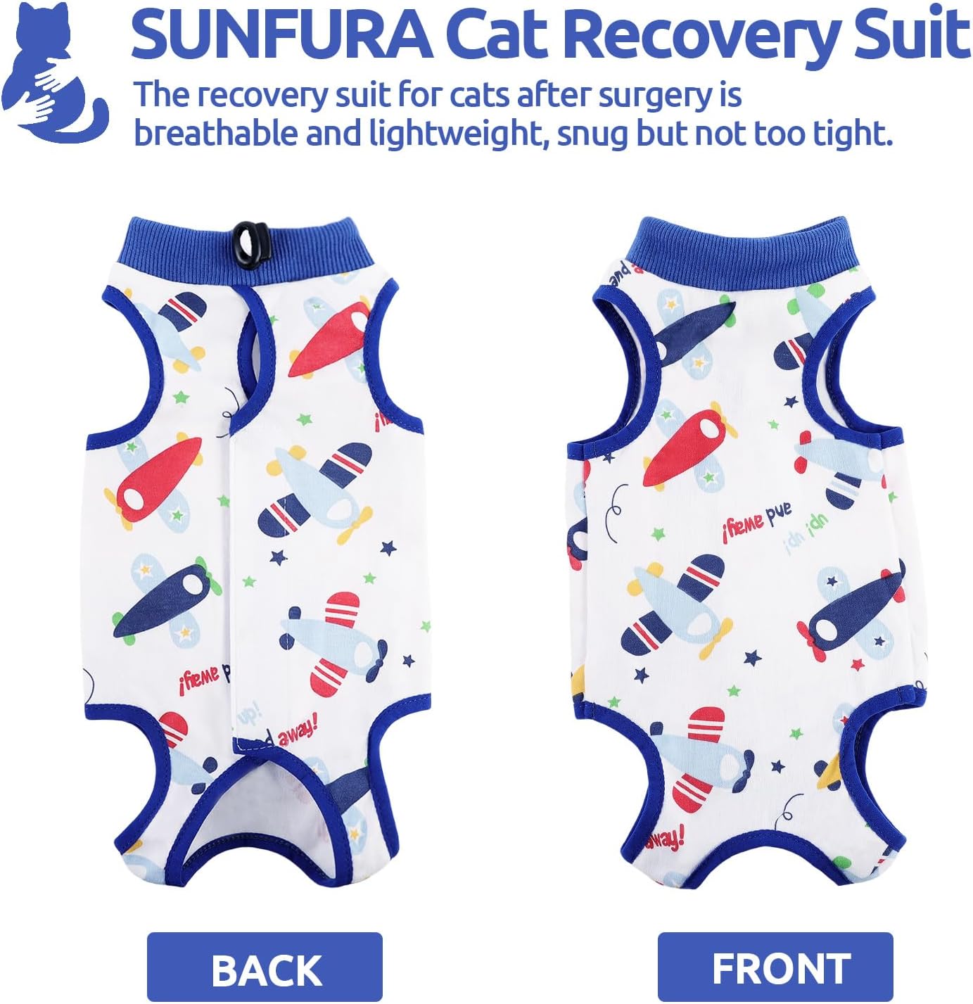 SUNFURA Traje de recuperación para gatos, body quirúrgico completo para protector de heridas abdominales, antilamidas después de la cirugía,