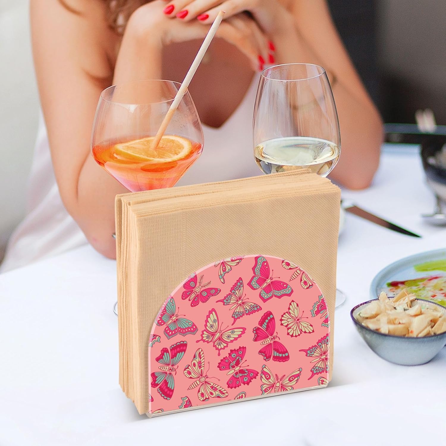 Napkin Holder Butterflies Pattern Napkin Holders for Tables, Clear Acrylic Napkin Holders Cocktail Napkin Holder for Kitchen Restaurant Bar Home