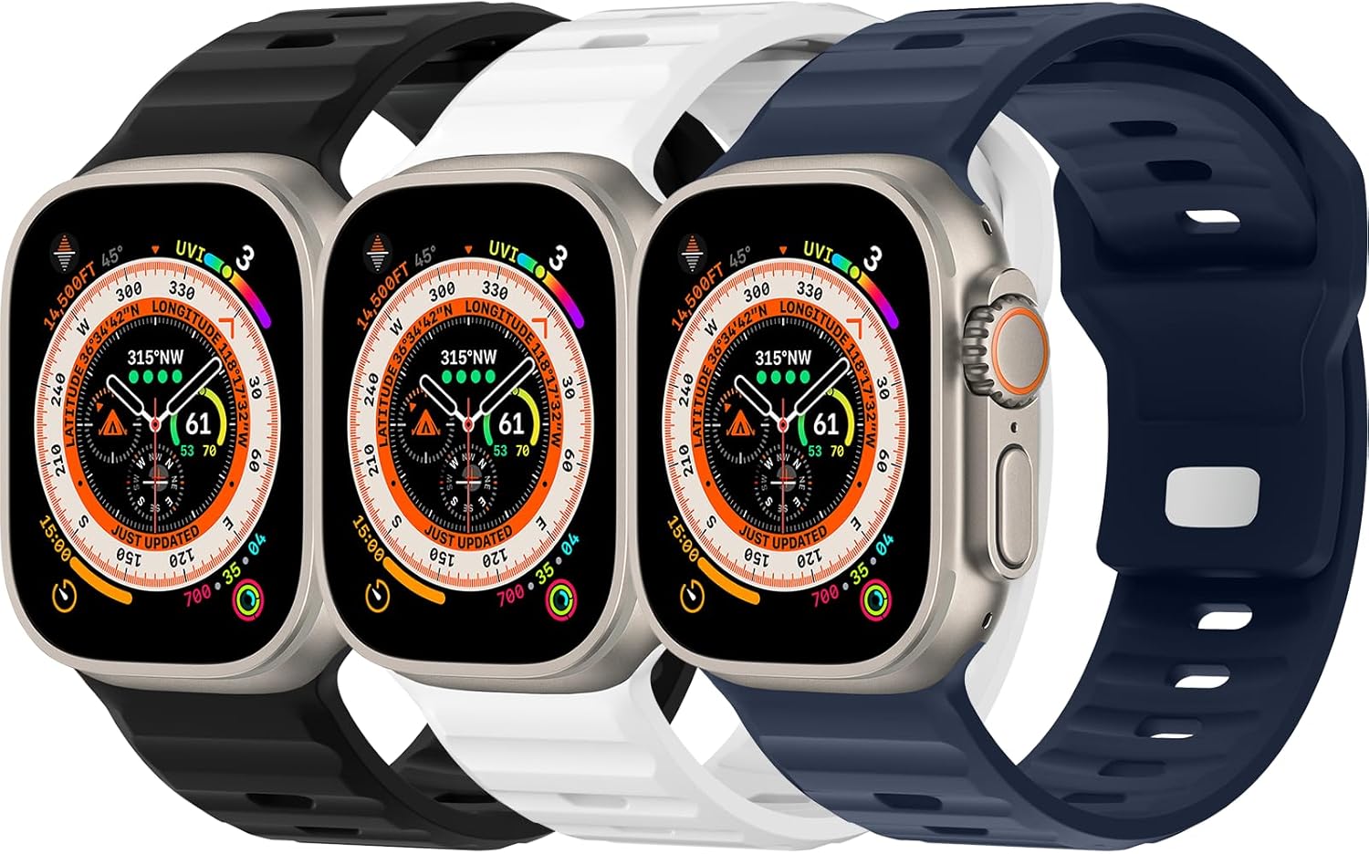 Paquete de 3 correas deportivas compatibles con Apple Watch Ultra Band de 1.929 in para hombres y mujeres, correa ajustable de silicona impermeable
