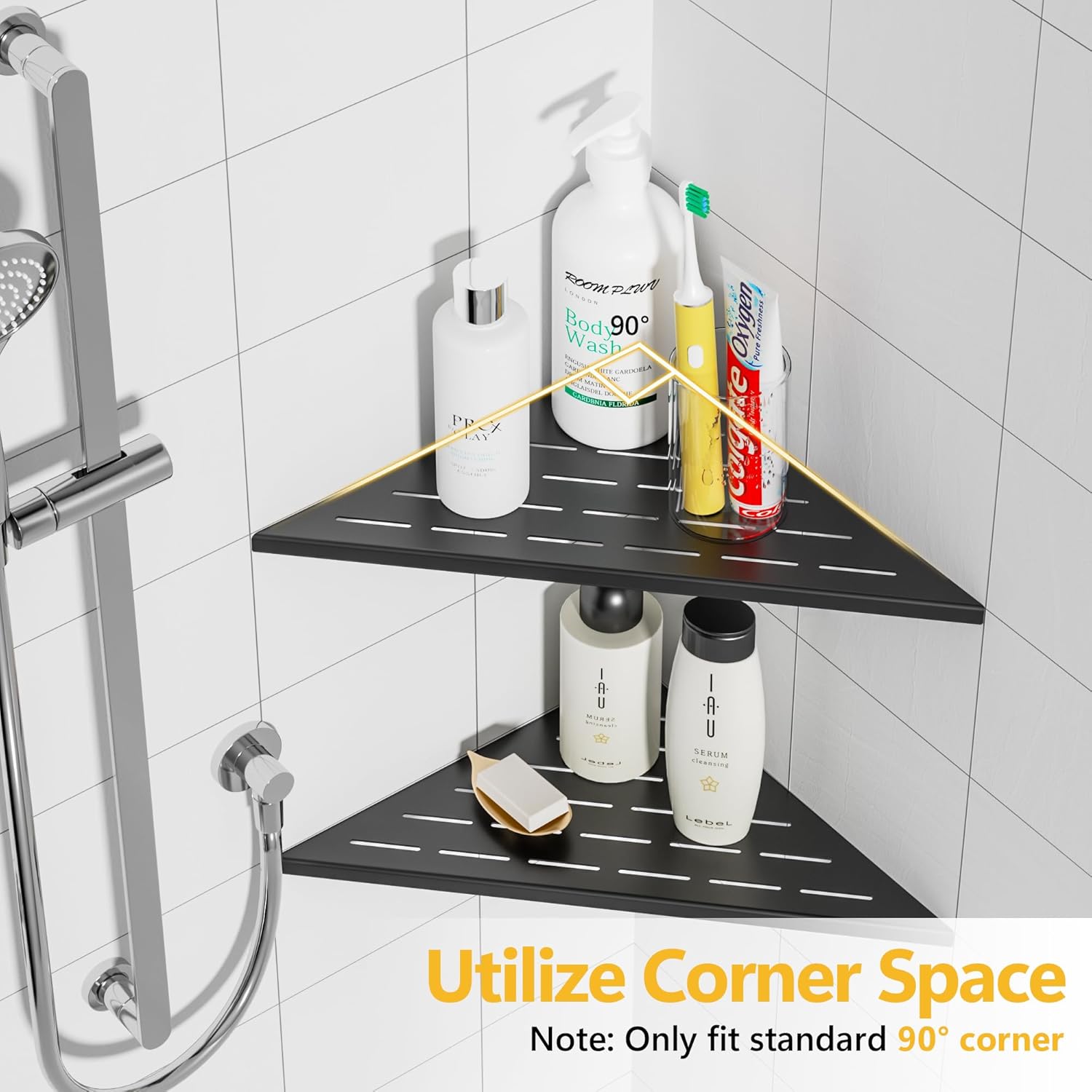 Neodrain Juego de 2 estantes esquineros de pared de color negro mate de 12 pulgadas, estantes de esquina flotantes para pared, estantes de
