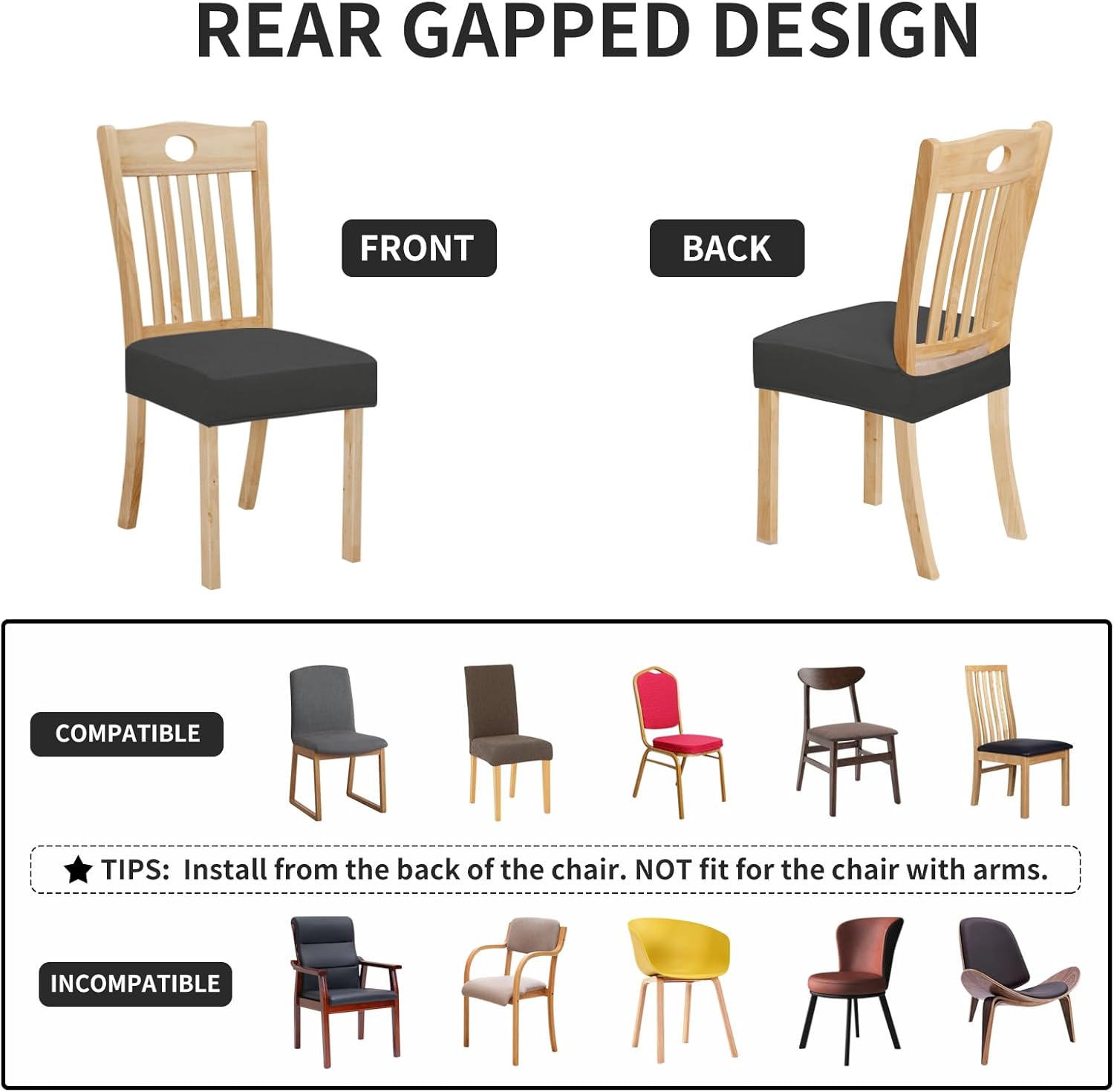 Easy-Going Juego de 4 fundas de asiento 100% impermeables para sillas de comedor, fundas de asiento elásticas protectoras extraíbles y lavables,