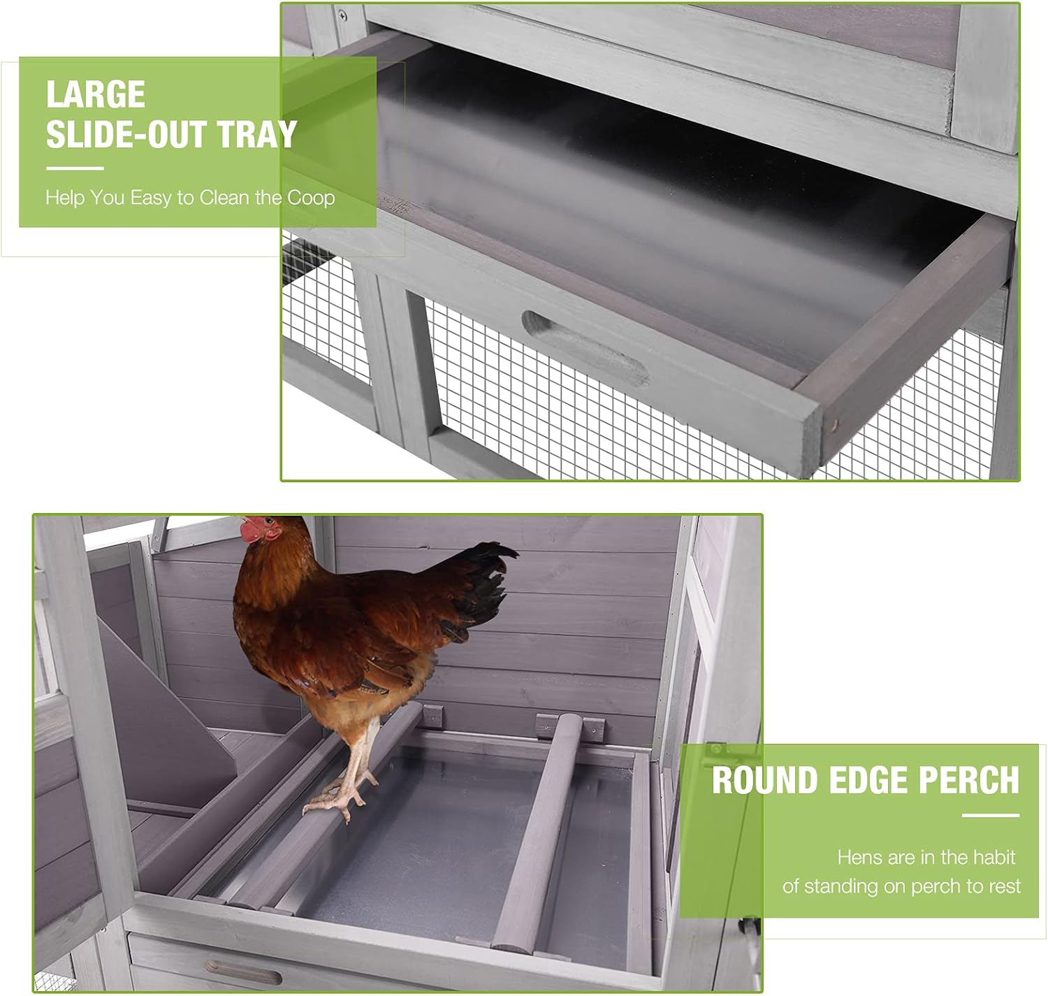 Aivituvin Jaula grande de madera para aves de corral de 78 pulgadas, gallinero con rampas, carrera, caja anidable (gris)