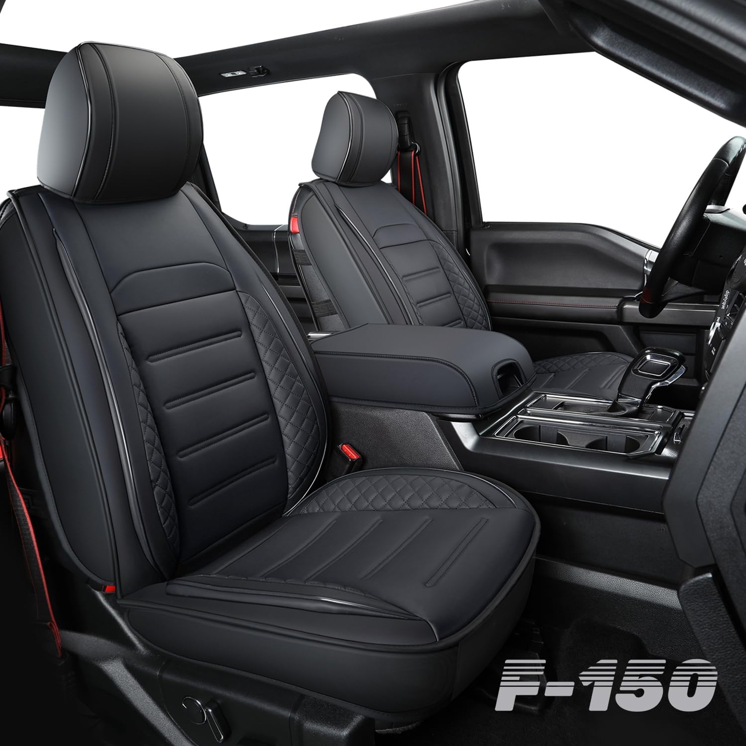 LUCKYMAN CLUB Fundas de asiento de piel sintética F150, aptas para 2015-2023 F150 SuperCrew SuperCab Cab 2017-2023 F250 F350 F450 Super Duty Crew