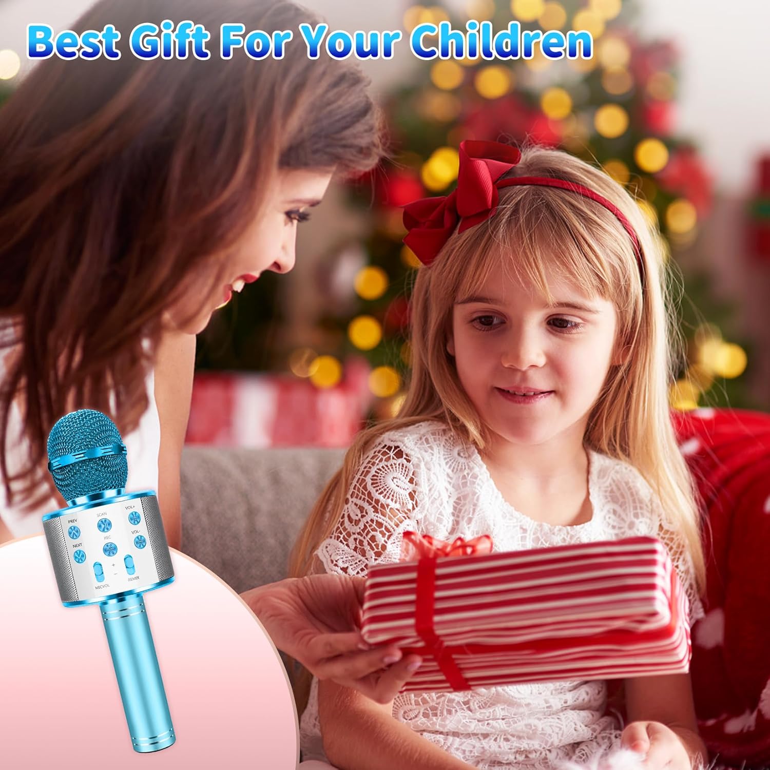 Justcool Micrófono de karaoke para niños, micrófono inalámbrico Bluetooth 5 en 1, micrófono de karaoke portátil de mano con altavoz, grabadora de