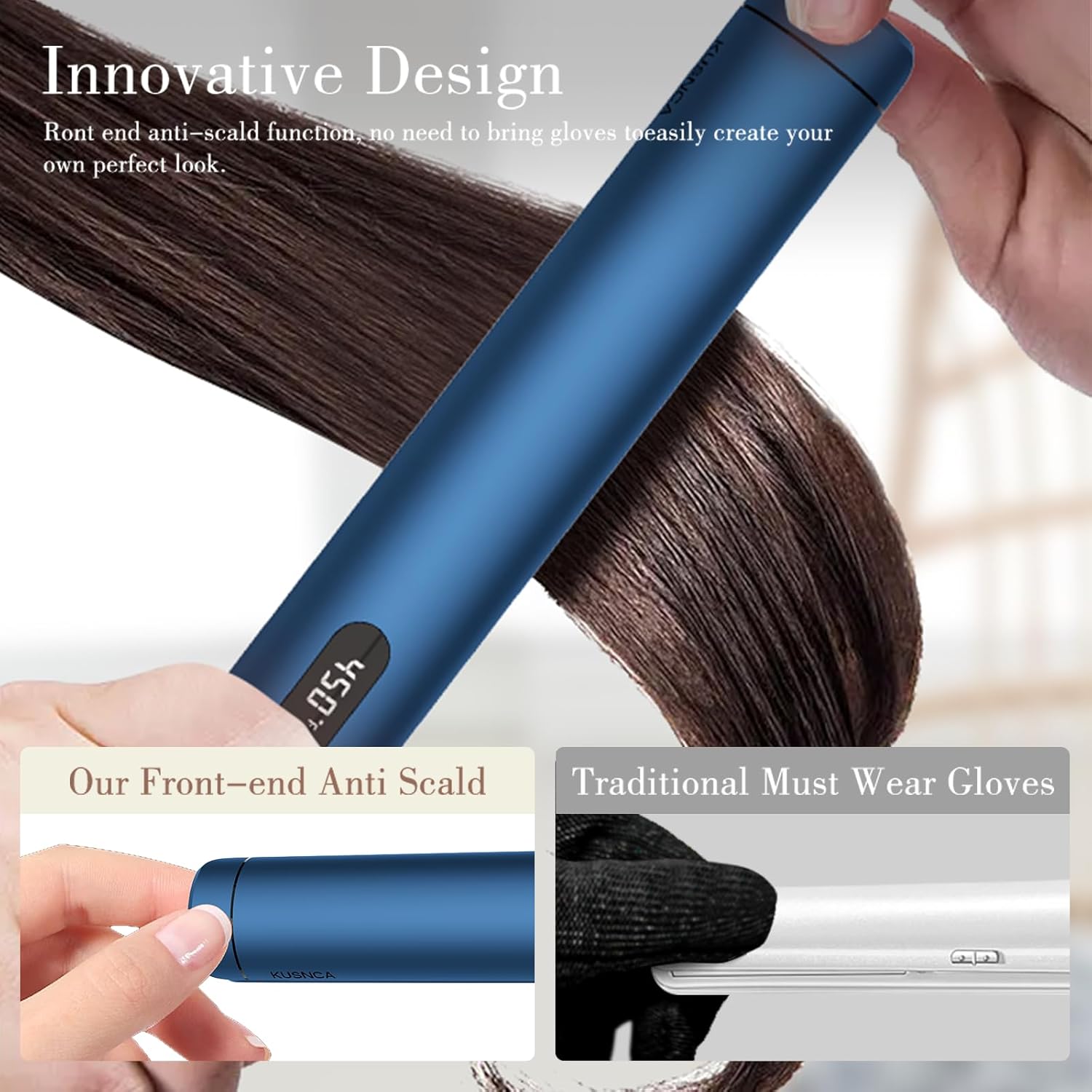 Plancha plana profesional de titanio, alisador de pelo y rizador 2 en 1, alisado de iones negativos, paquete de viaje de doble voltaje, función