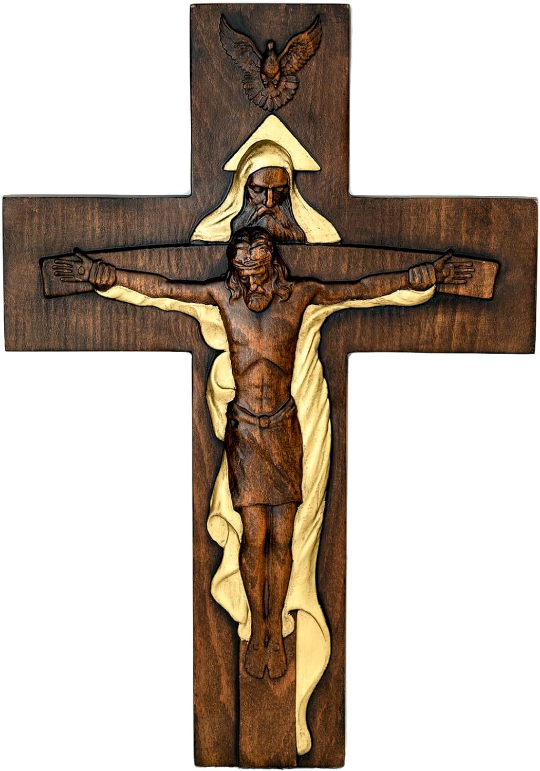 BGCOPPER Crucifijo de pared de crucifijo de la Santísima Trinidad, cruz de Cristo Jesús para pared con gancho, cruz de madera hecha a mano para
