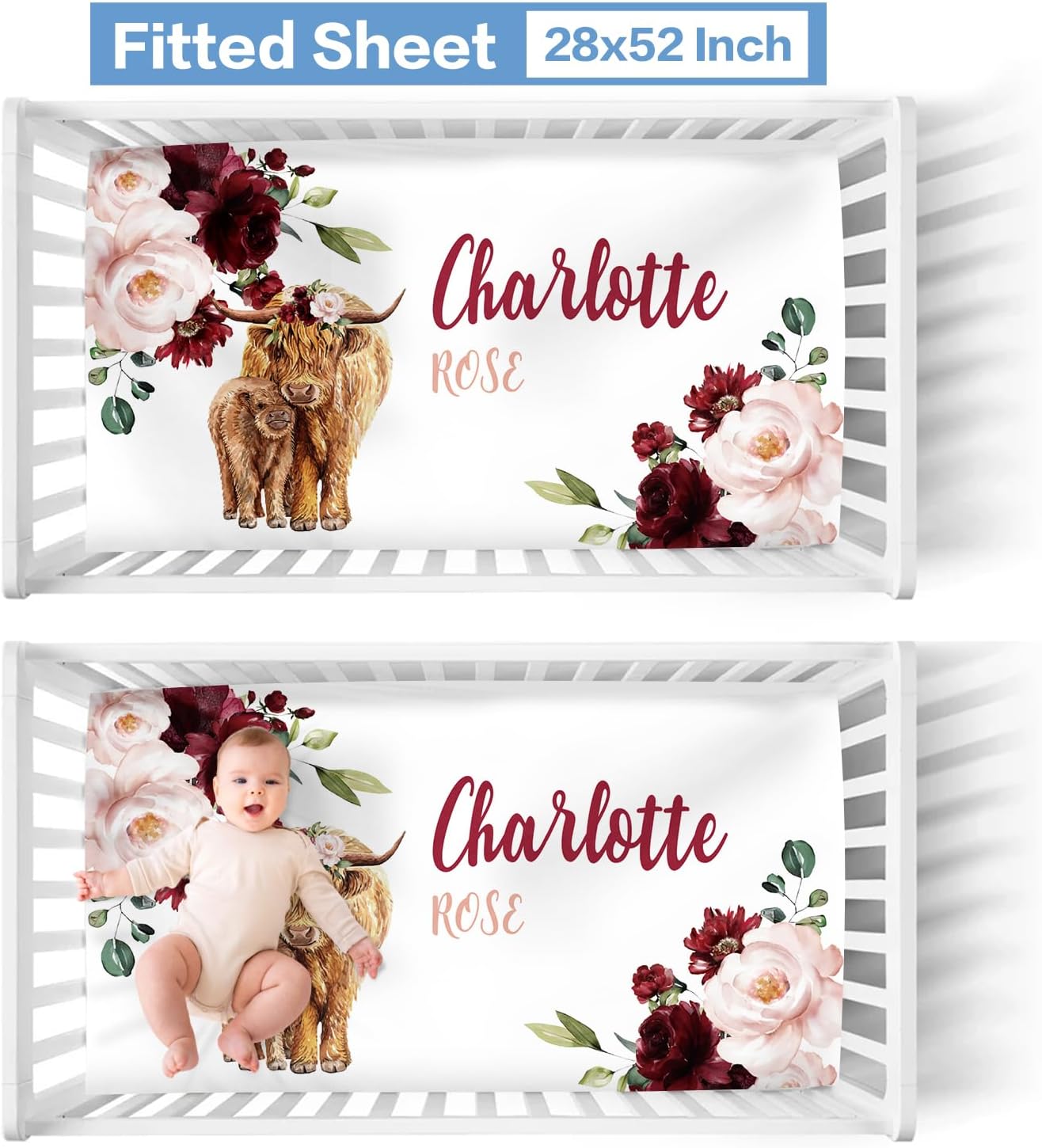 Juego de ropa de cama personalizado para cuna para bebé, juegos de cuna de bebé personalizados con nombre, juego de ropa de cama de guardería,