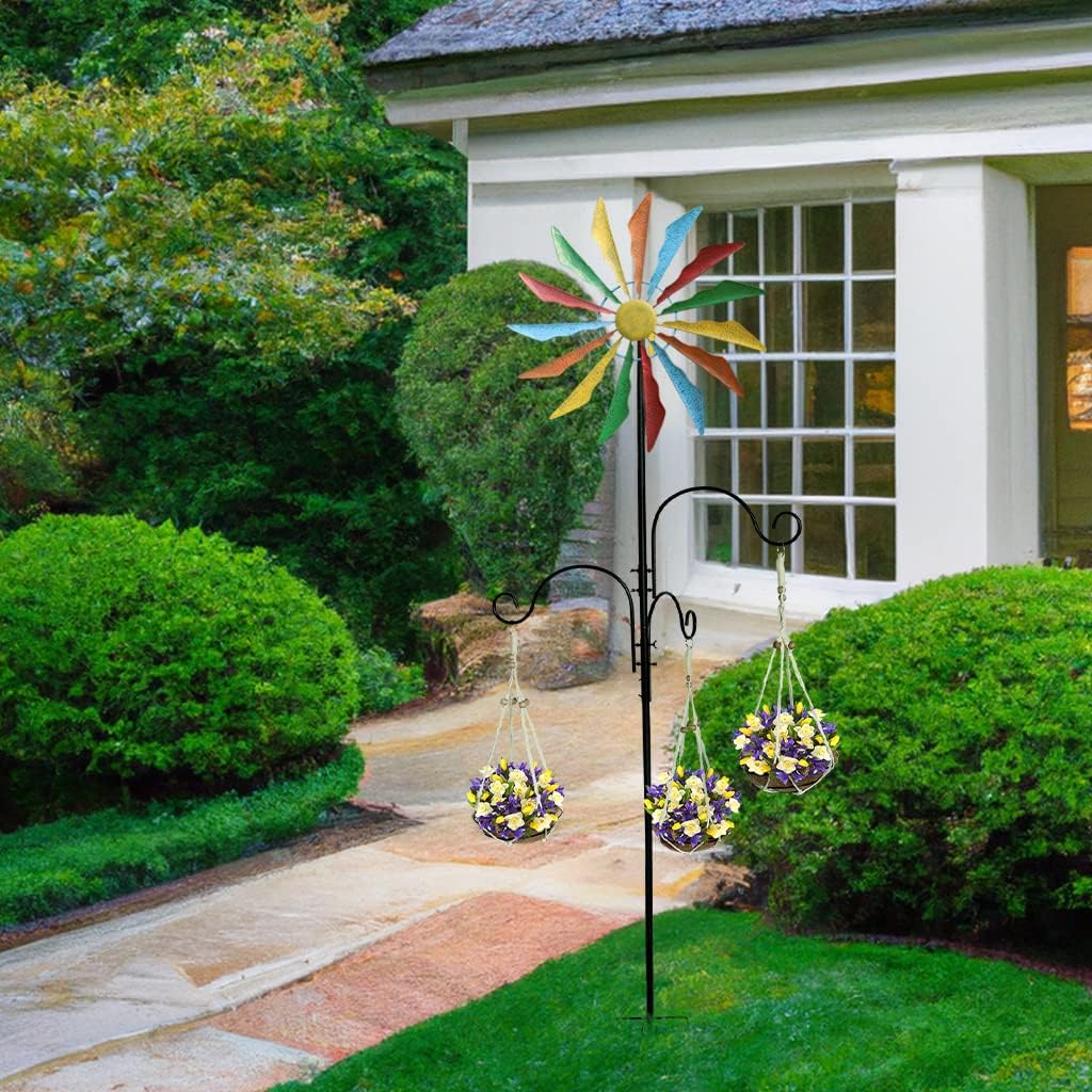 Molinillos de viento de 95 pulgadas para patio, molino de viento cinético, ganchos de pastor para exteriores de metal para jardín, decoración de