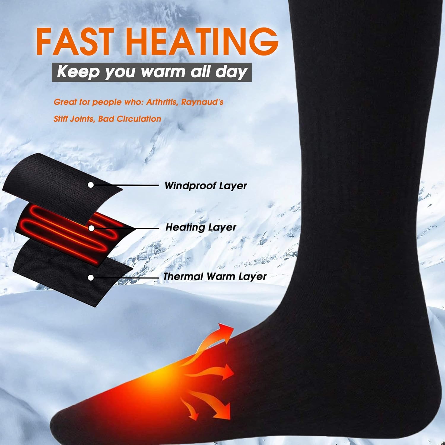 Svpro Calcetines calefactables recargables para hombres y mujeres con batería calentada eléctrica, calcetines térmicos lavables para caza, invierno,