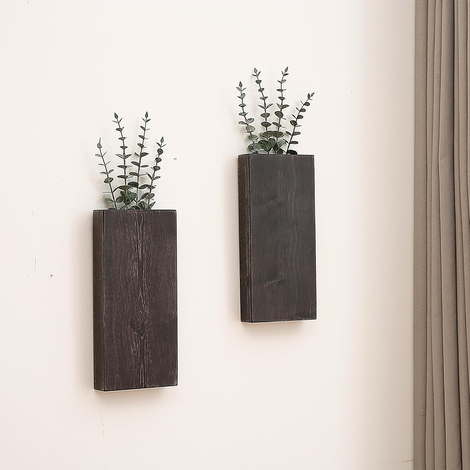 Juego de 2 macetas de madera para pared, bolsillo de pared de madera para vegetación y flores secas, florero colgante de madera para interiores,