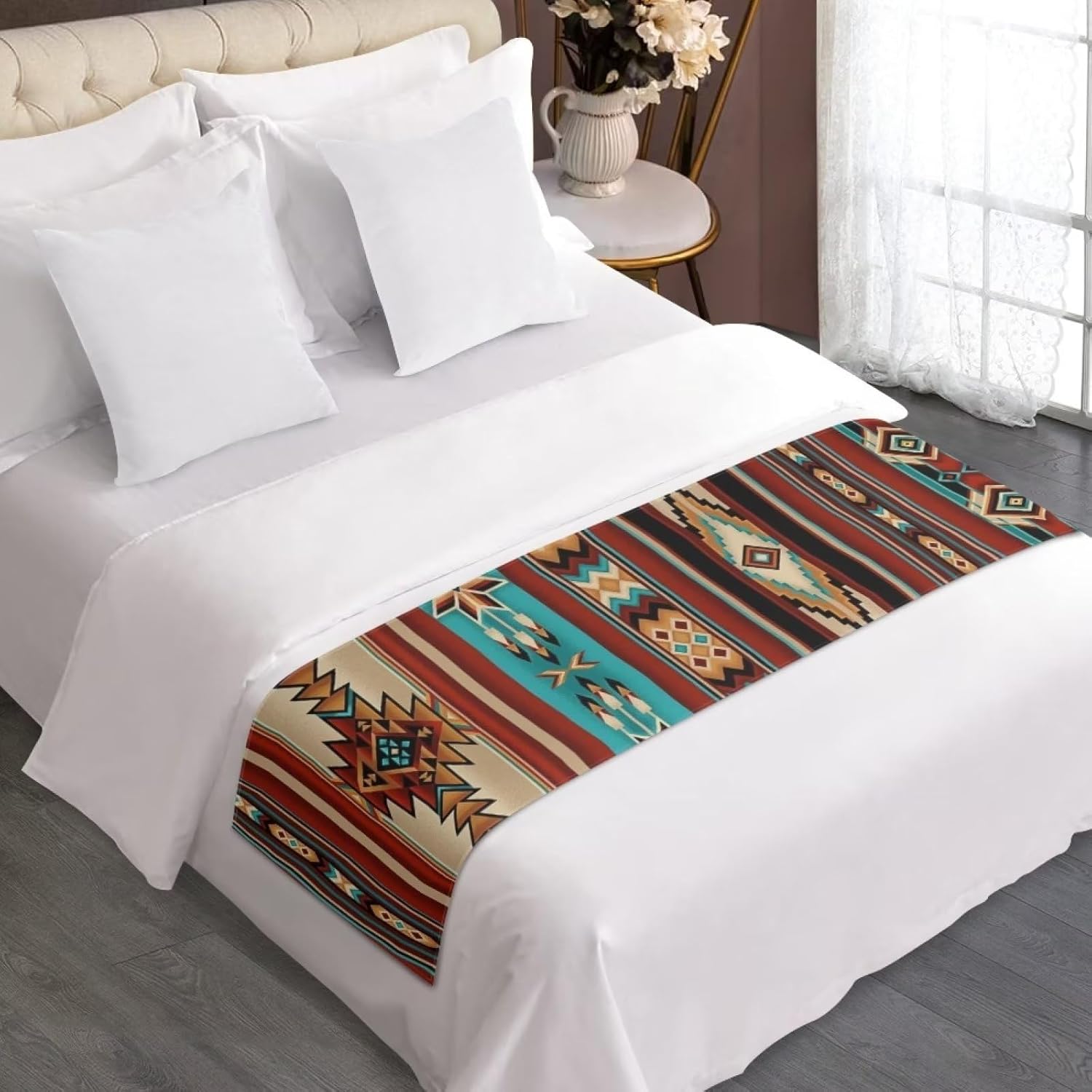 ZFRXIGN Southwestern Bed Runner – Juego de ropa de cama de tamaño Queen con bufanda de cama, camino de mesa largo, decoración del hogar, dormitorio,