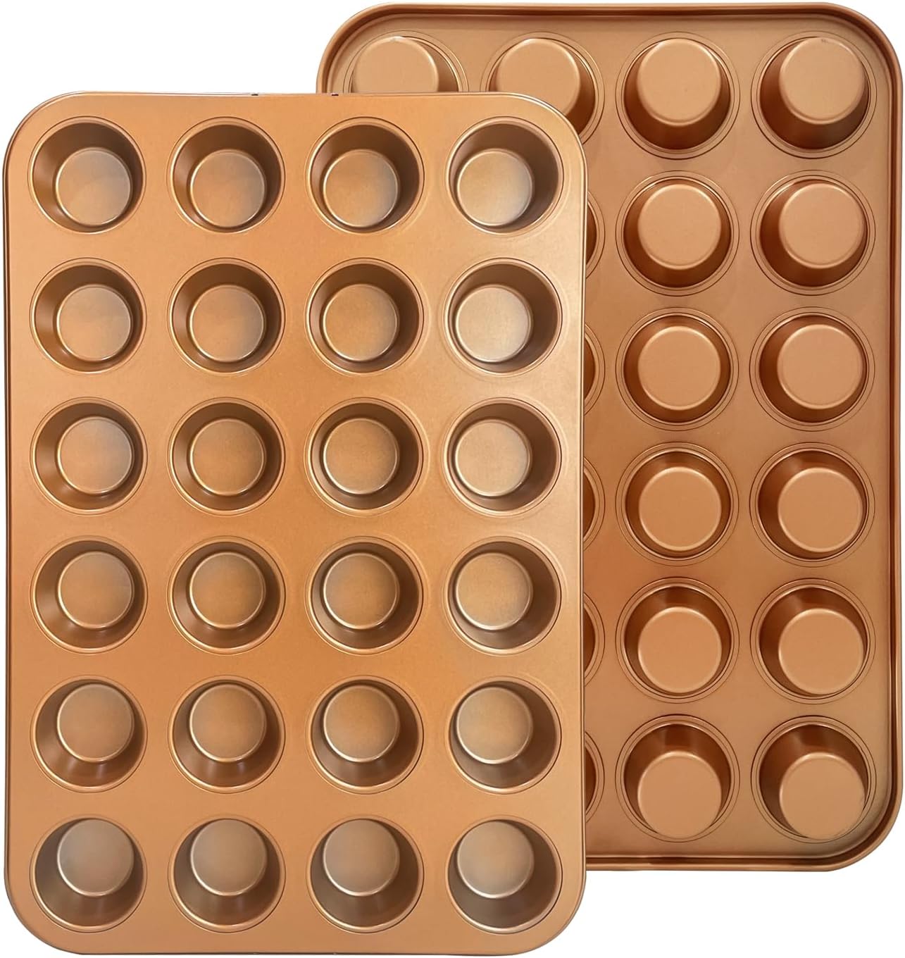 RavisingRidge Molde para magdalenas antiadherente para hornear, mini molde profesional ultrathick para 24 tazas, bandeja de lata dorada para