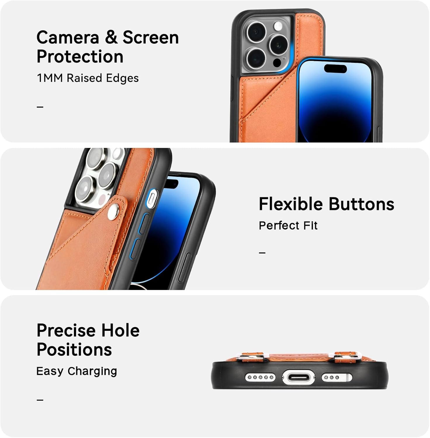 Funda para iPhone 14 Pro de 6.1 pulgadas de piel para mujer, con tarjetero y correa cruzada desmontable, bolso para teléfono con correa, bolsa