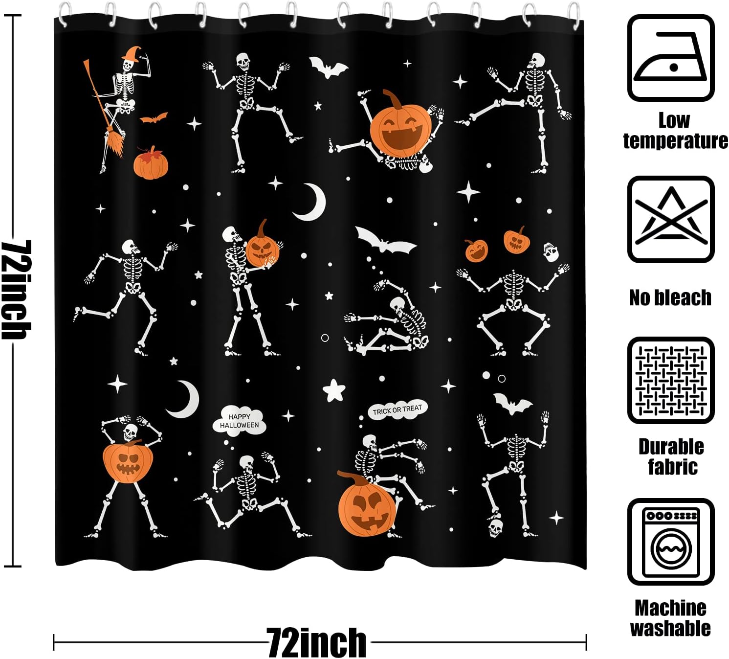 Cortina de ducha de calavera de Halloween para baño, divertida danza de esqueleto gótico en blanco y negro, cortinas de ducha de tela impermeable,