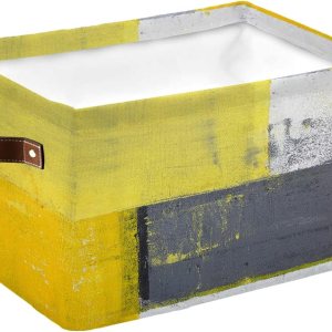 Yellow Grey Storage Basket for Organizing Shelves, Collapsible Storage Bins Boxes with Handle, Modern Oil Painting Geometric Abstract Art Aesthetics Yellow Grey Storage Basket for Organizing Shelves, Collapsible Storage Bins Boxes with Handle, Modern Oil Painting Geometric Abstract Art Aesthetics