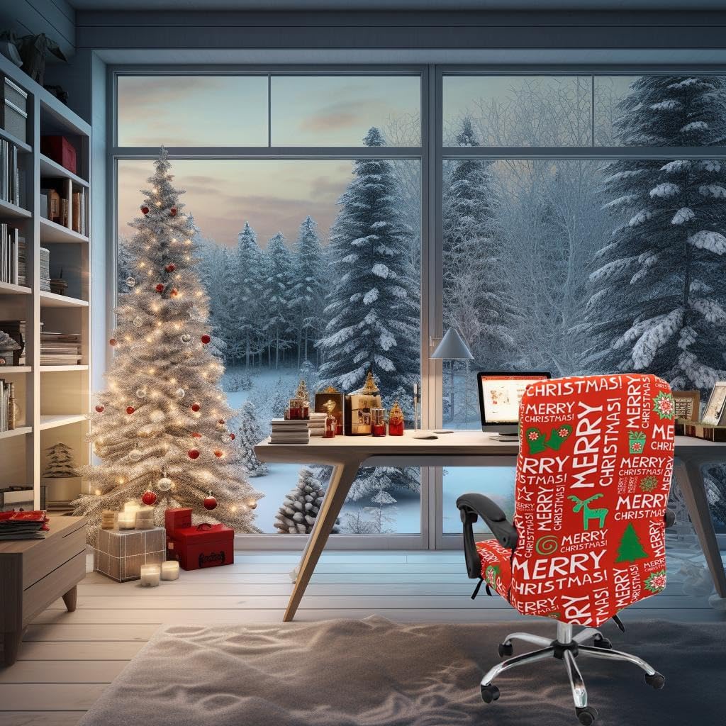 Fundas para silla de oficina de Navidad, funda protectora universal elástica para silla de jefe de respaldo alto moderno y sencillo (XMAS05, M)