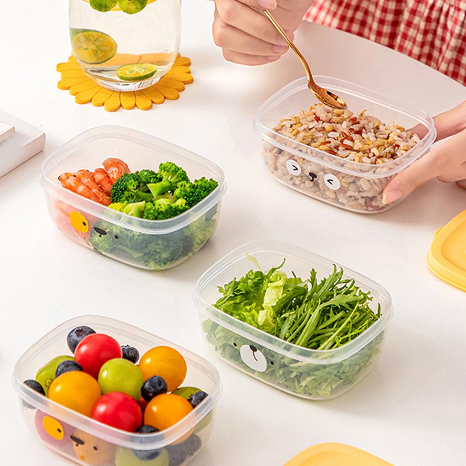 TOPINCN Contenedor reutilizable de almacenamiento de alimentos, recipientes para congelador de dibujos animados con tapas, contenedor de plástico