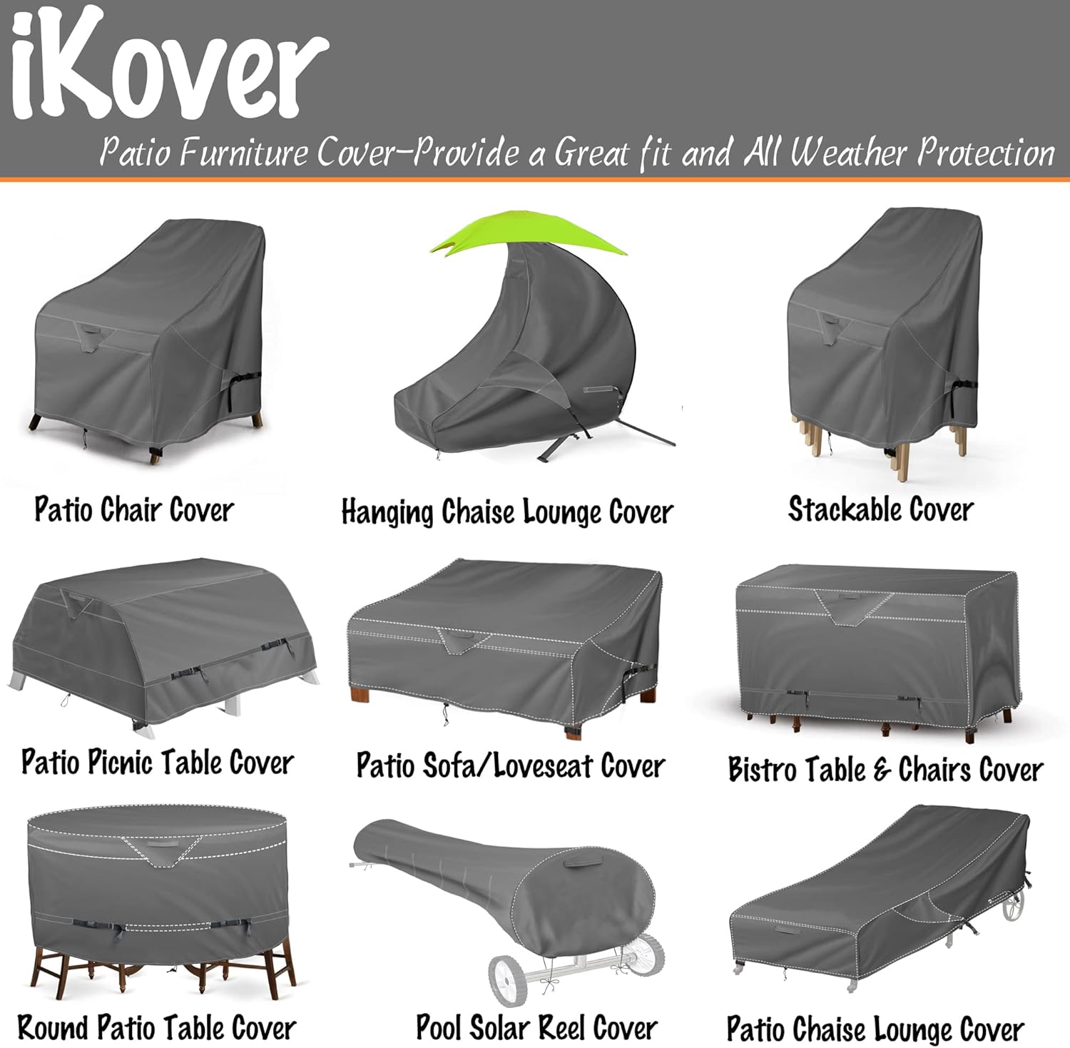 iKover Funda para tumbona de patio, muebles de patio, fundas para sillas de salón de exteriores, impermeables, con costuras selladas, funda