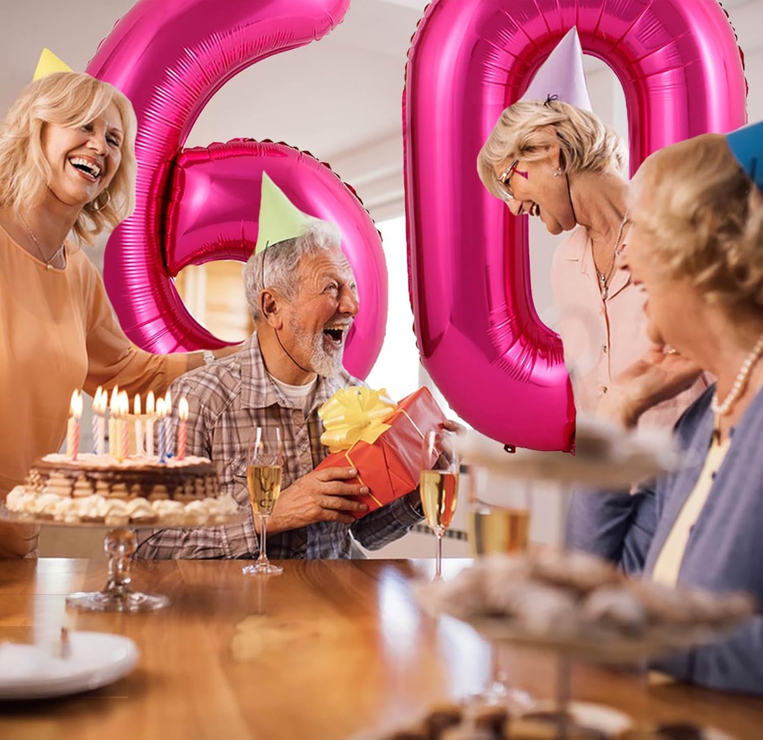 Globos gigantes de color rosa intenso con el número 60, 40 pulgadas Jumbo número 60, globos grandes de aluminio de Mylar para niñas y mujeres,