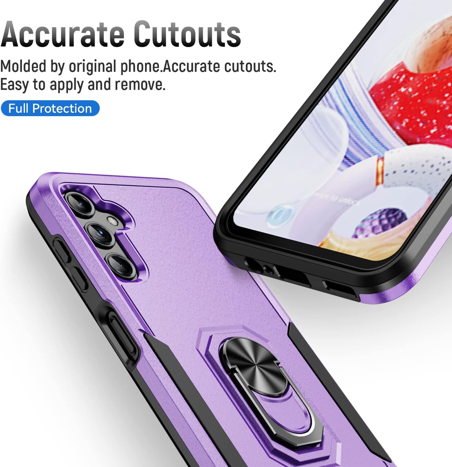 Funda para Samsung Galaxy A14 5G con protector de pantalla con anillo de soporte, resistente protección de grado militar a prueba de golpes para