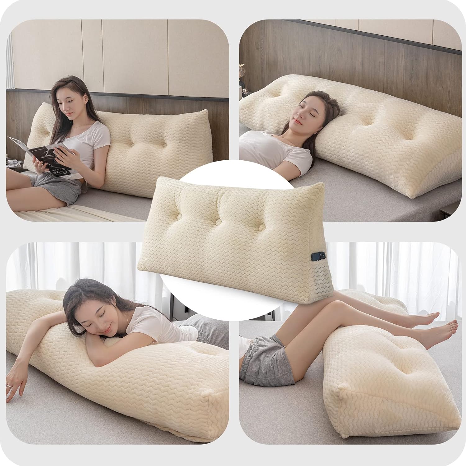 Cabecera triangular grande, respaldo de cuña y respaldo de posicionamiento, almohadas de lectura, almohadas de cuña para cama de día con funda