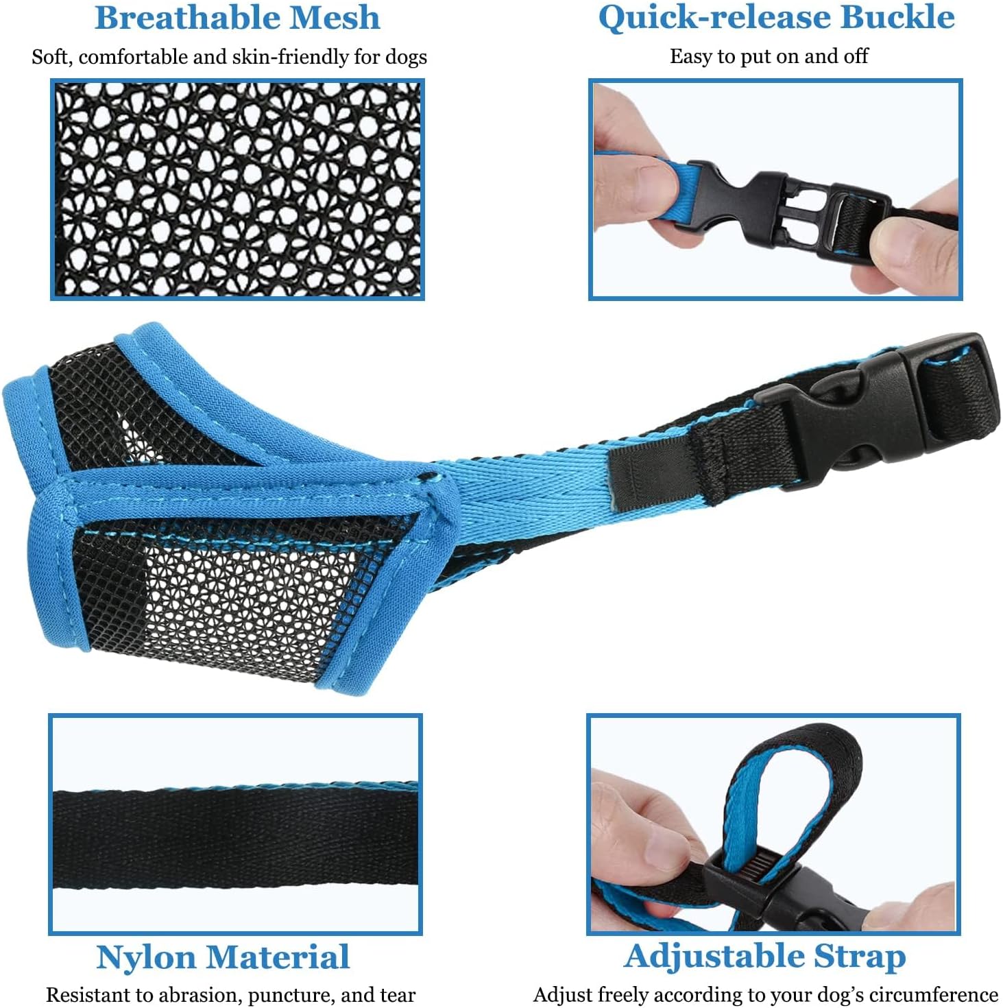 LUCKYPAW Bozal para perro, bozal de malla para perros pequeños, medianos y grandes, bozal suave para evitar que muerdan, bozal ajustable y