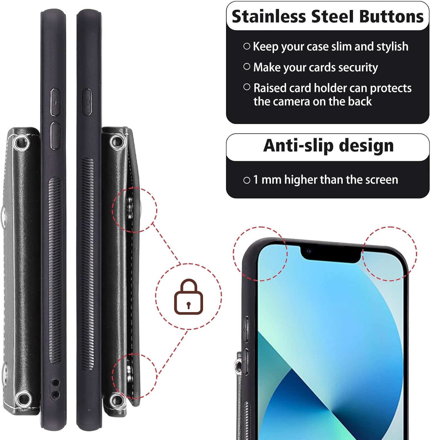 Asuwish Funda de teléfono para iPhone 13 Mini de 5.4 pulgadas, funda tipo cartera con protector de pantalla y soporte para tarjeta de crédito,