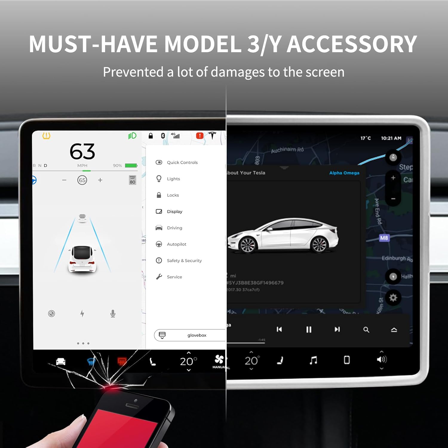 Protector de pantalla para Tesla Model 3Y, protector de marco de silicona, resistente a golpes y golpes, accesorios Tesla Model 3 Model Y 2017-2023,