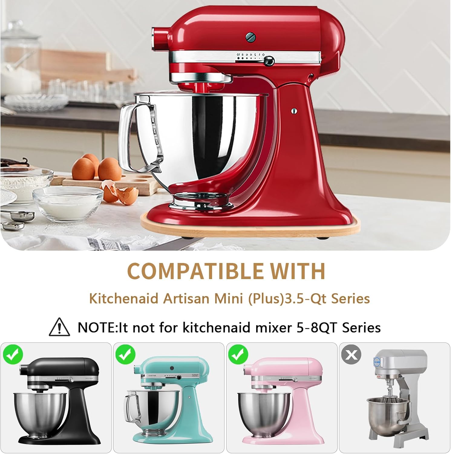 Bamboo Sliding Mat for Kitchenaid Mixer, Compatible with Kitchenaid 3.5 QT Artisan Series Tilt-Head mixer,Mixer Mover Slider Mat Pad,Kitchen
