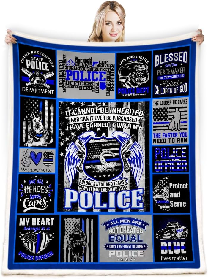 Manta de regalos de policía, regalos de cumpleaños de jubilación de policía para hombres, regalos de línea azul fina, regalos de graduación de la