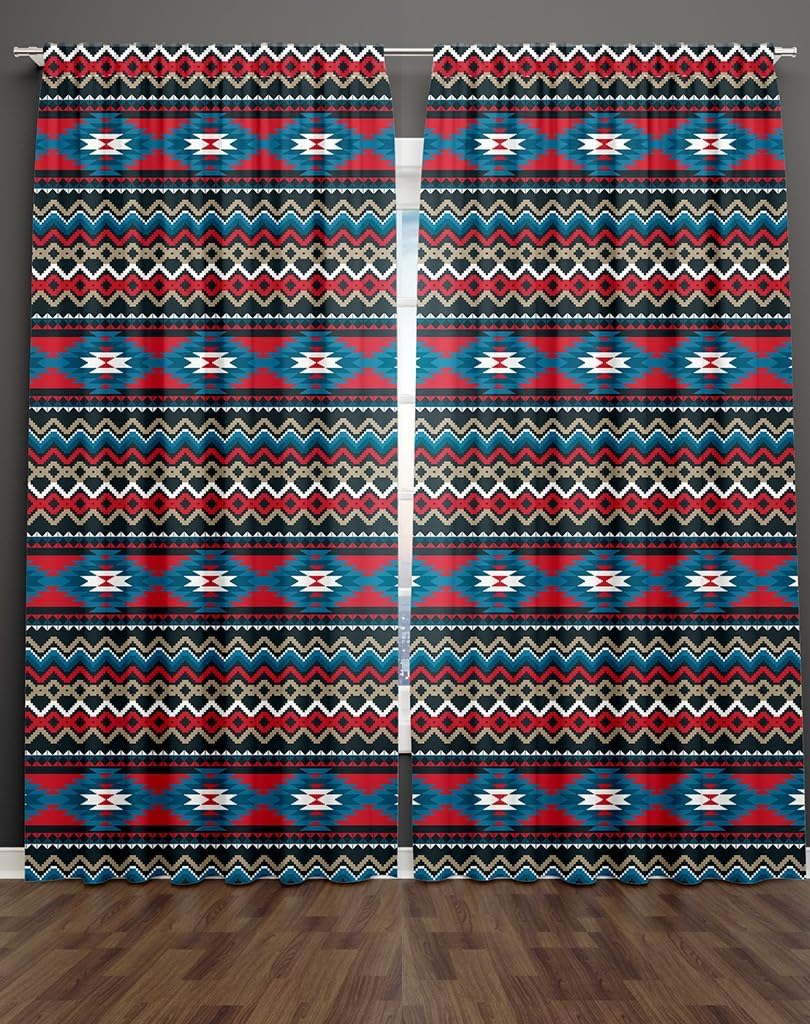 YaxbroBX Cortinas opacas con patrón geométrico tribal, juego de 2 paneles de cortinas opacas de estilo azteca suroeste con bolsillo para barra, para