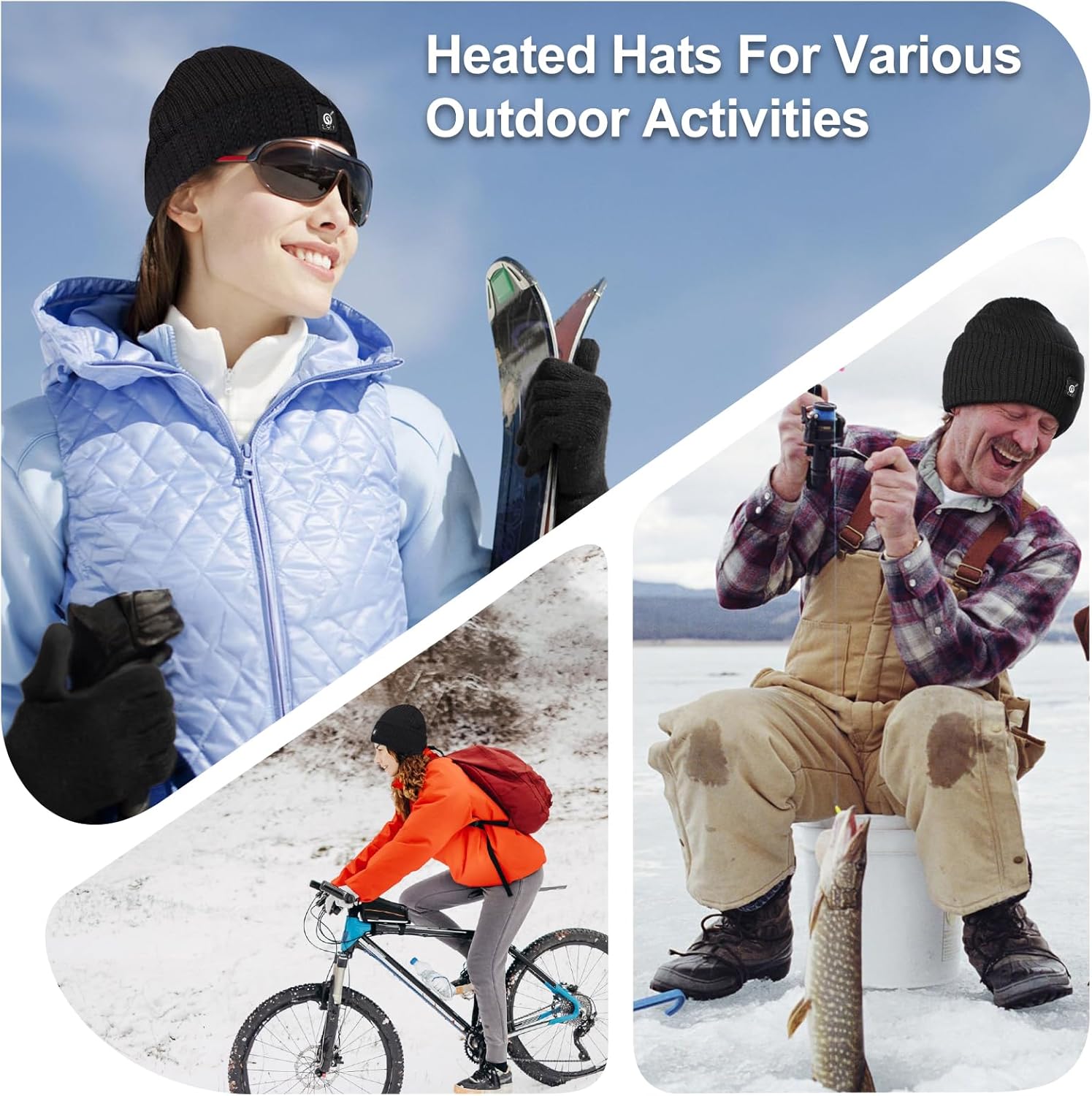 WERMSOCK Gorro calentado a batería, gorro eléctrico recargable con calavera, gorro térmico para hombres y mujeres, para senderismo, pesca, esquí,