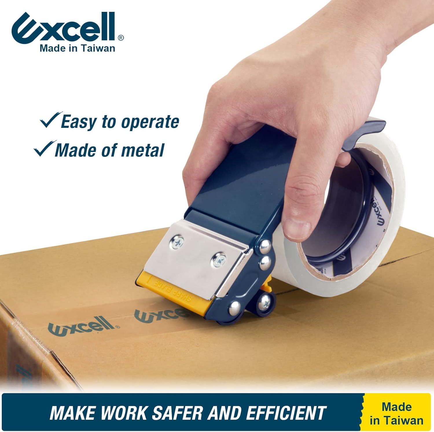Excell Dispensador de cinta de embalaje de metal antirretorno (2 pulgadas de ancho) para embalaje, transporte, mudanza y sellado de cajas (pistola