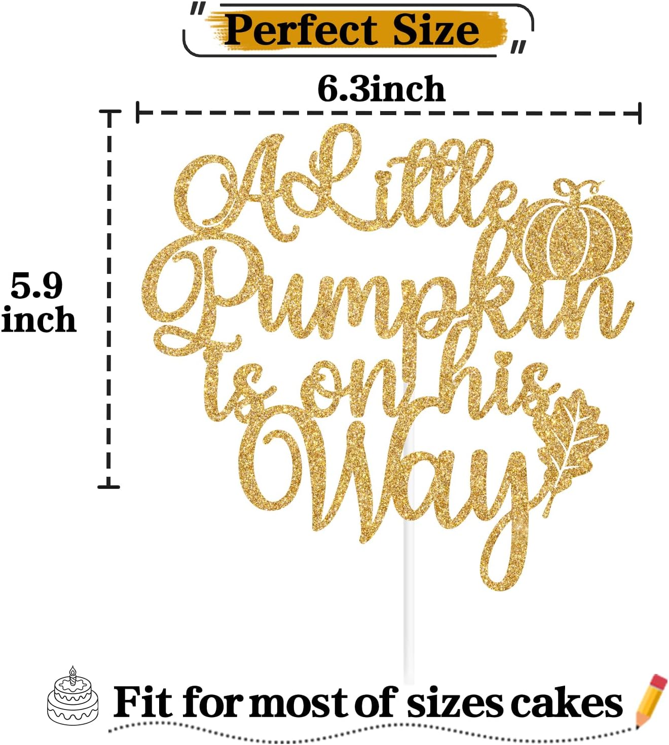 Decoración para tartas con purpurina dorada “A Little Pumpkin is on His Way”, calabaza Oh BoyA Little Pumpkin is on the Way, decoración de fiesta de