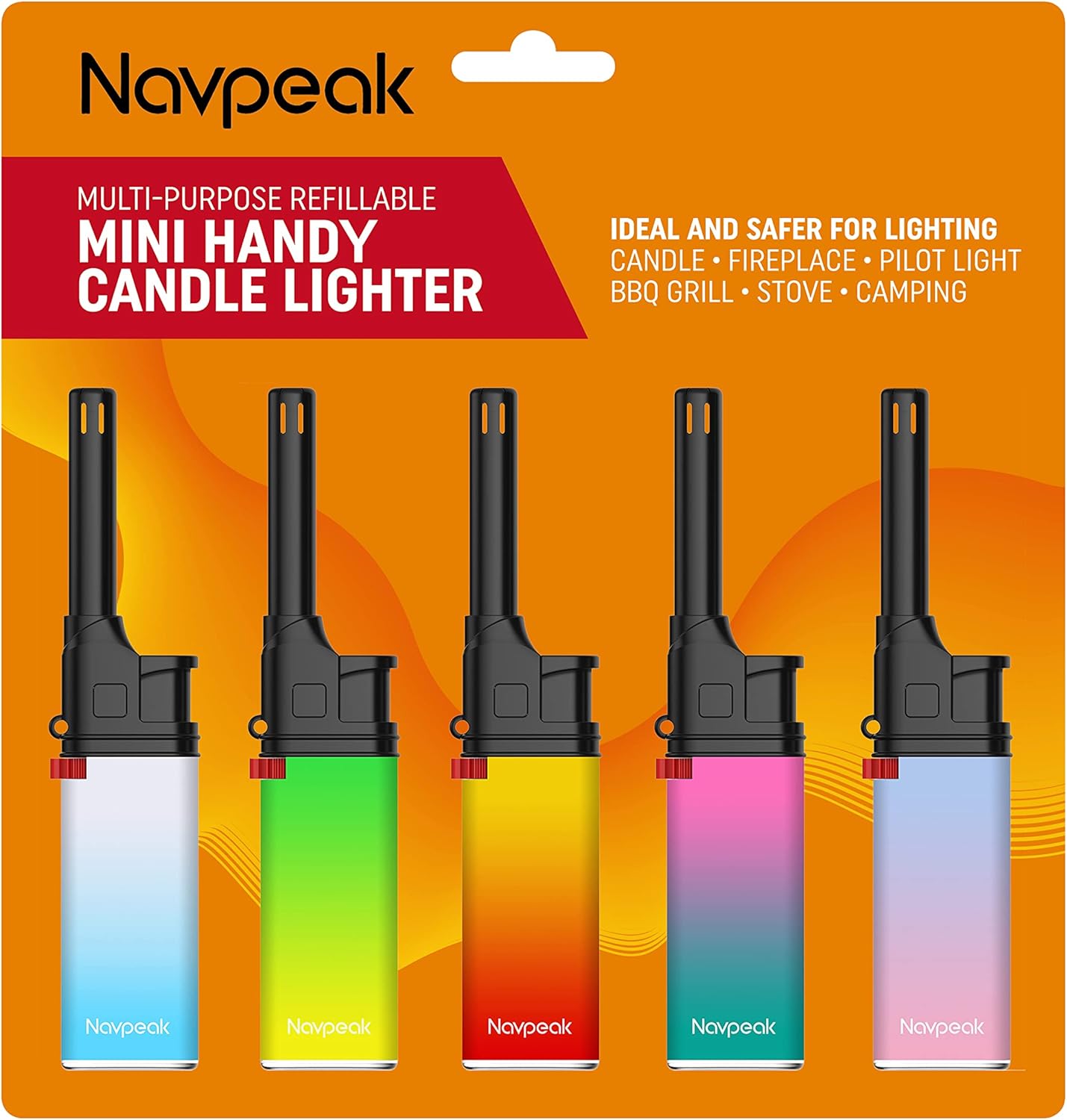 Navpeak Mini encendedor de velas, colorido juego de encendedores multiusos con varita extendida, práctico gas recargable para cocina, chimenea, luz