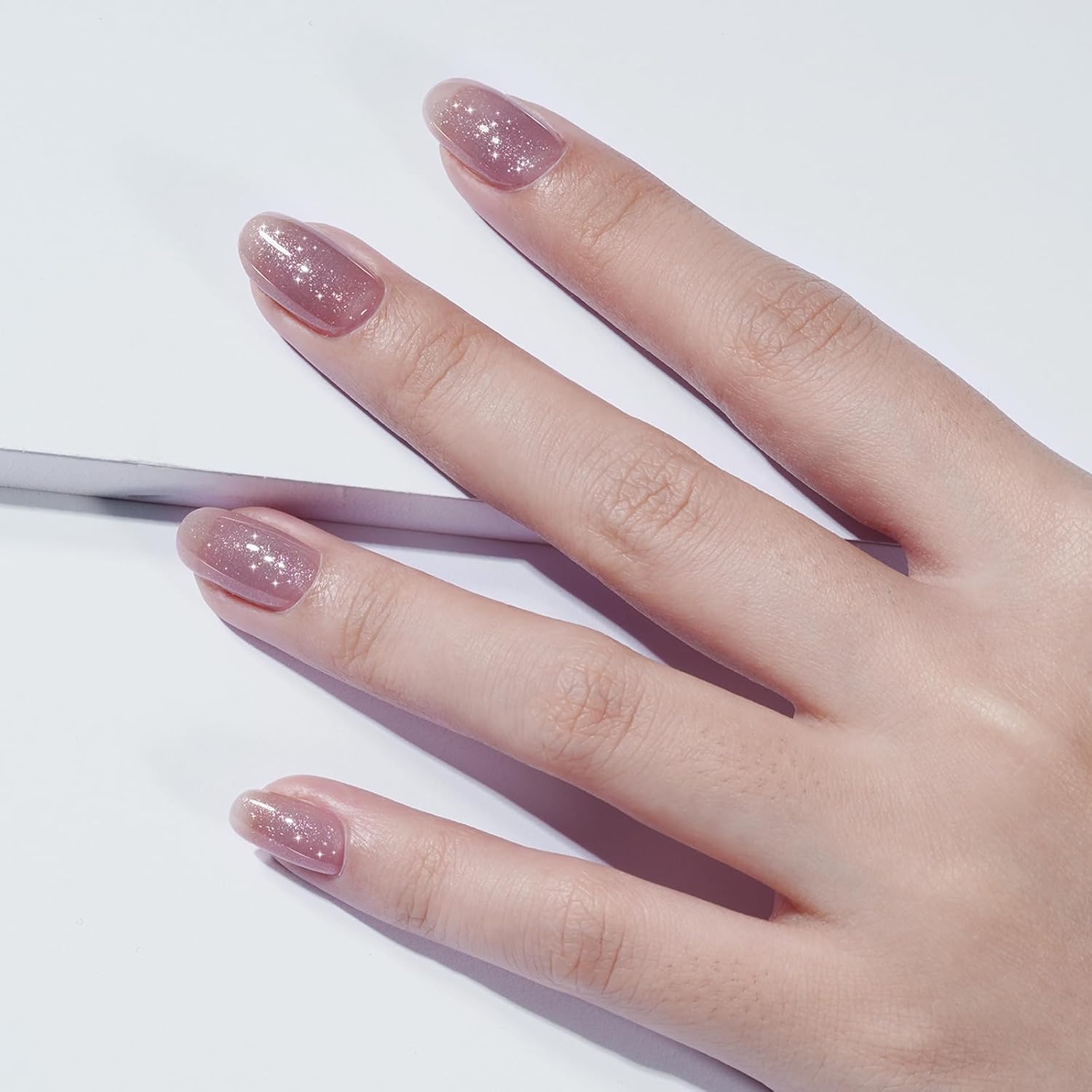AILLSA Nude Shimmer – Esmalte de uñas en gel holográfico iridiscente malva, esmalte de gel traslúcido color morado neutro, esmalte de uñas