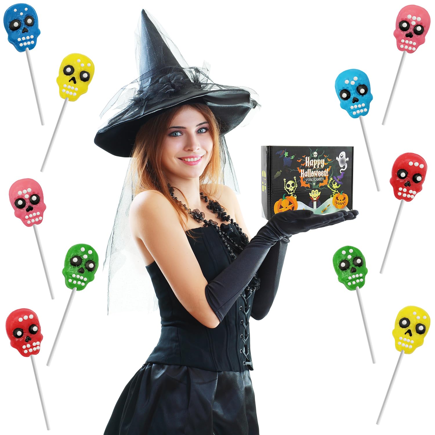Paletas de Halloween con diseño de calavera para el Día de los Muertos, envueltas individualmente (paquete de 12)