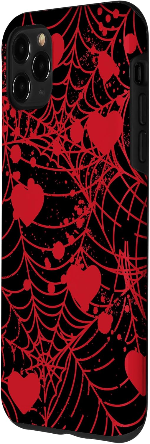 Funda para iPhone 11 Pro Max Spiderweb de San Valentín con corazones góticos góticos y negro Fairycore