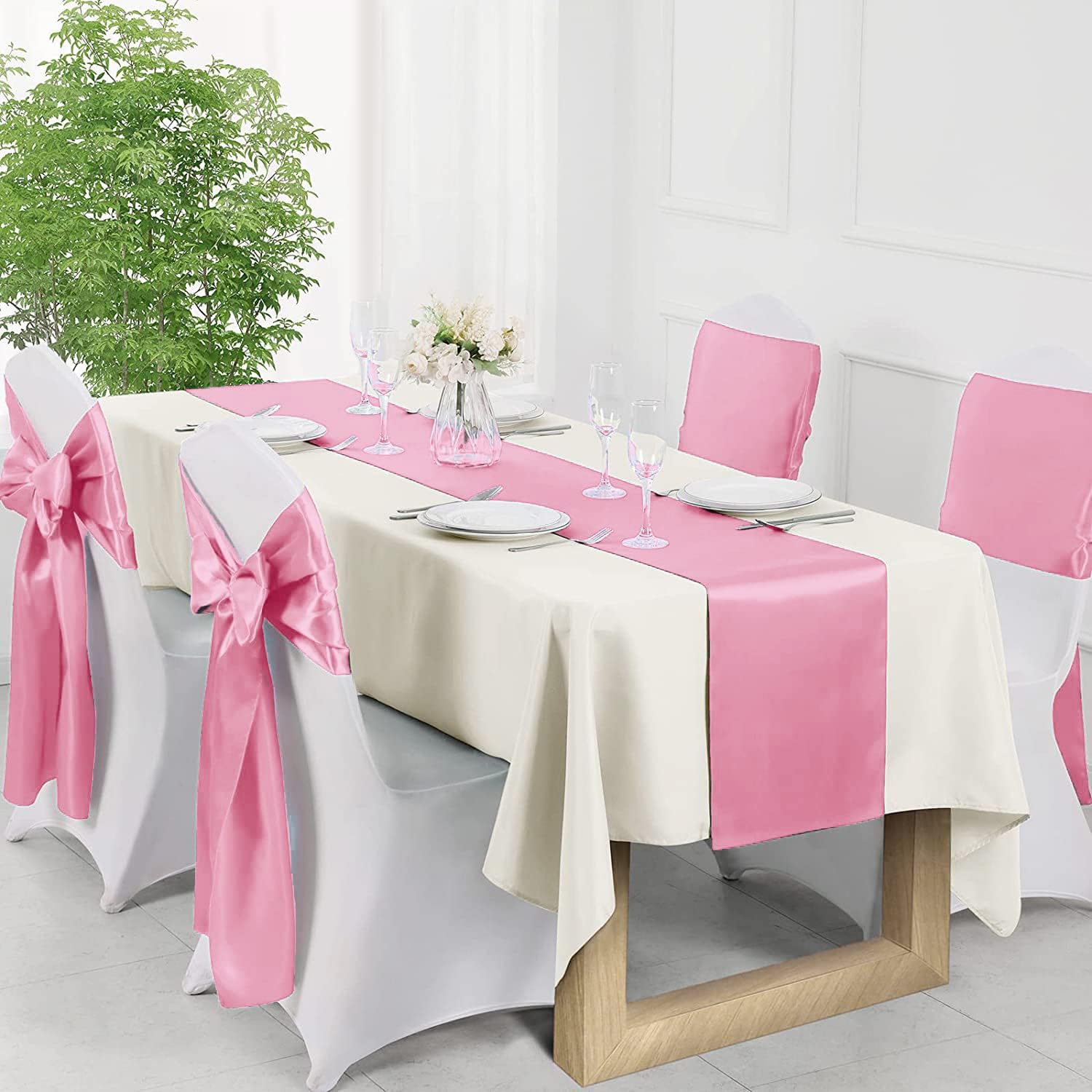 Gold Fortune 10PCS 17X275CM Satin Silla Arco Sash Boda Recepción Banquete Decoración (Rosa Claro)