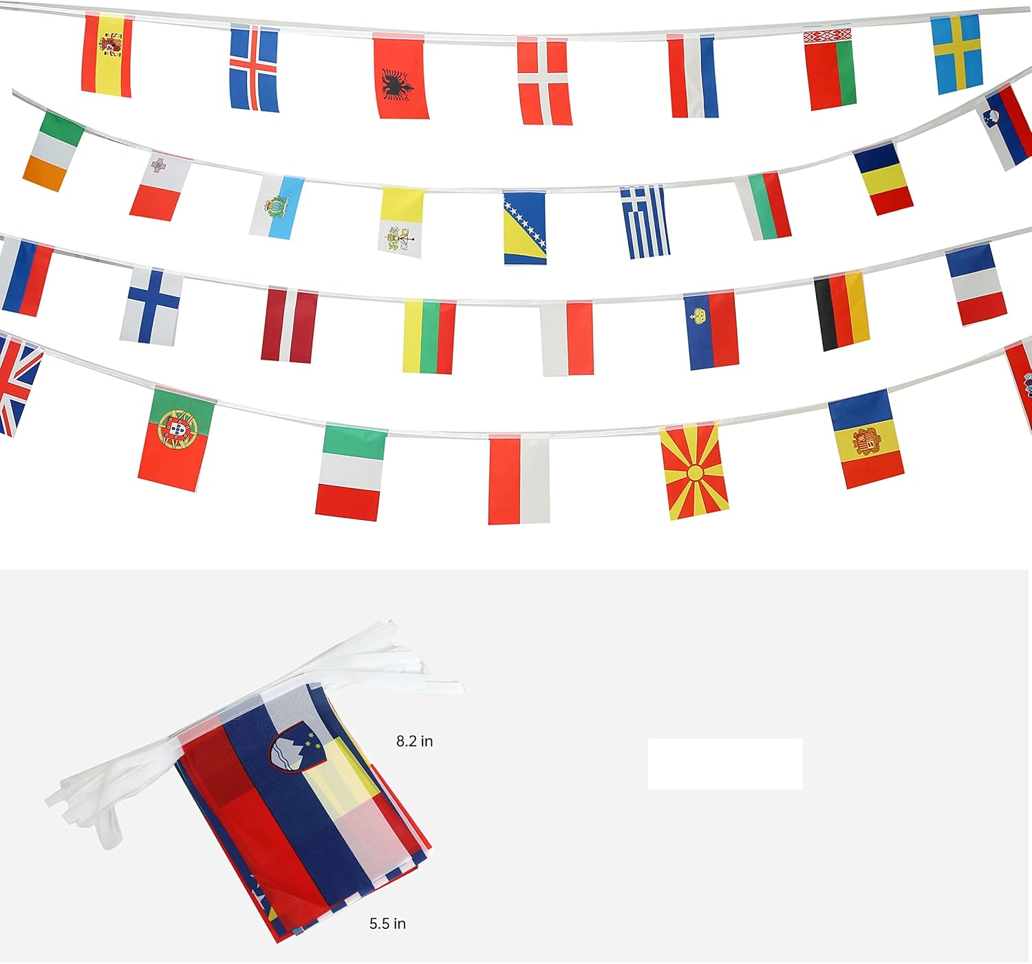 Banderas de cuerda europeas de 43 países, bandera de cadena nacional de país internacional, eventos deportivos de la Copa del Mundo Festival