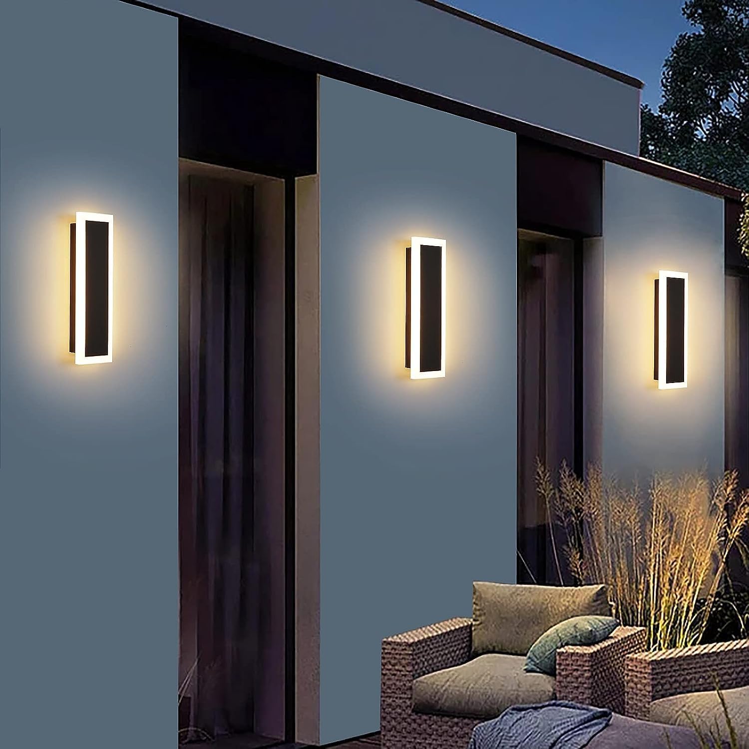 LamQee Lámpara de pared moderna para exteriores para casa, luces lineales de porche y patio, tira larga LED, lámpara de montaje en pared, lámpara