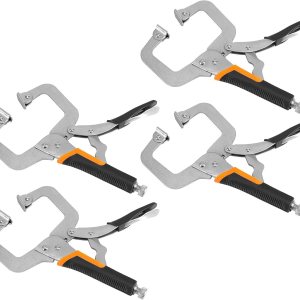 Paquete de 4 abrazaderas C de bloqueo de 6 pulgadas con almohadillas giratorias planas, alicates de bloqueo tipo C de acero al carbono de alto grado Paquete de 4 abrazaderas C de bloqueo de 6 pulgadas con almohadillas giratorias planas, alicates de bloqueo tipo C de acero al carbono de alto grado