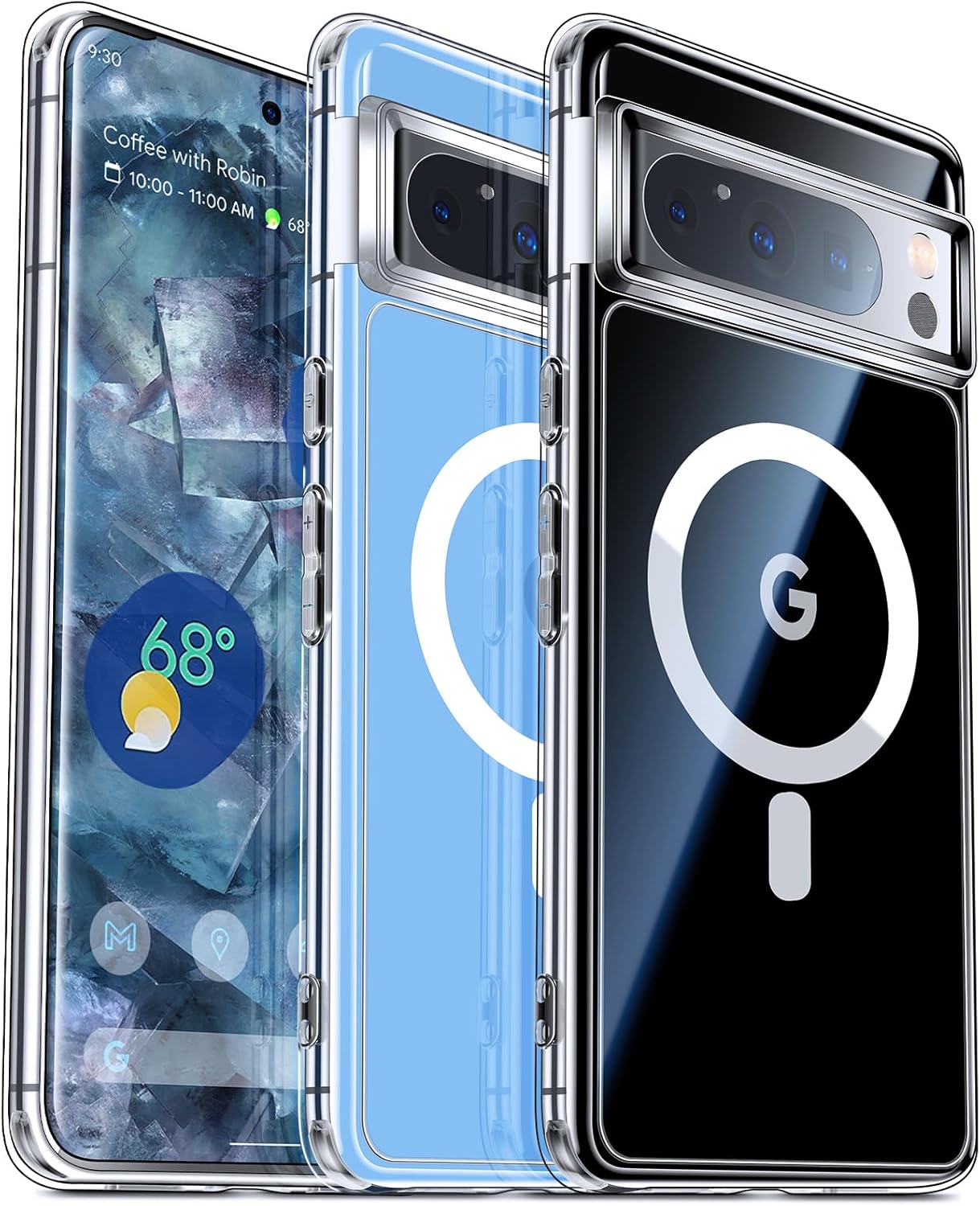 Juntone Funda magnética para Google Pixel 8 Pro transparente compatible con MagSafe no amarilla protección contra caídas de grado militar de 10 pies