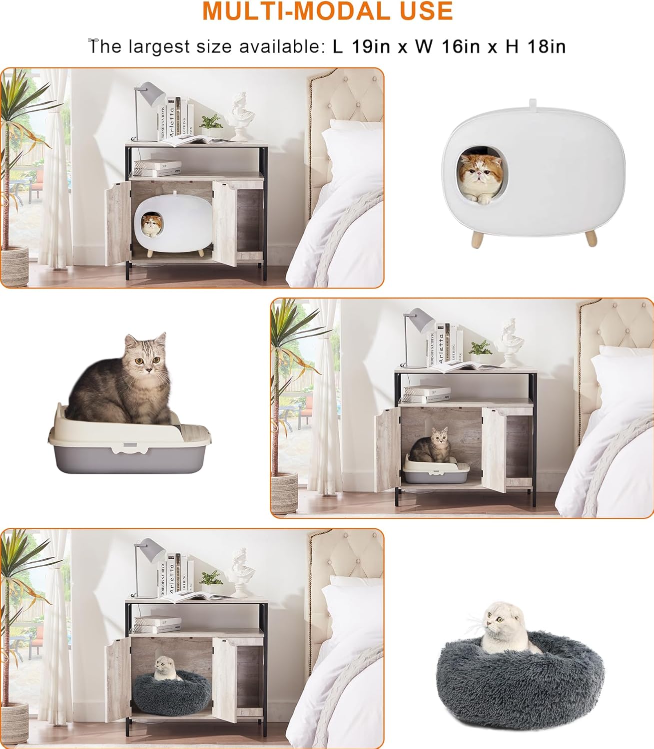 BSRGMS Caja de arena grande para gatos, muebles ocultos, muebles para gatos de interior, de madera, baño de gatos, armario de arena para gatos con