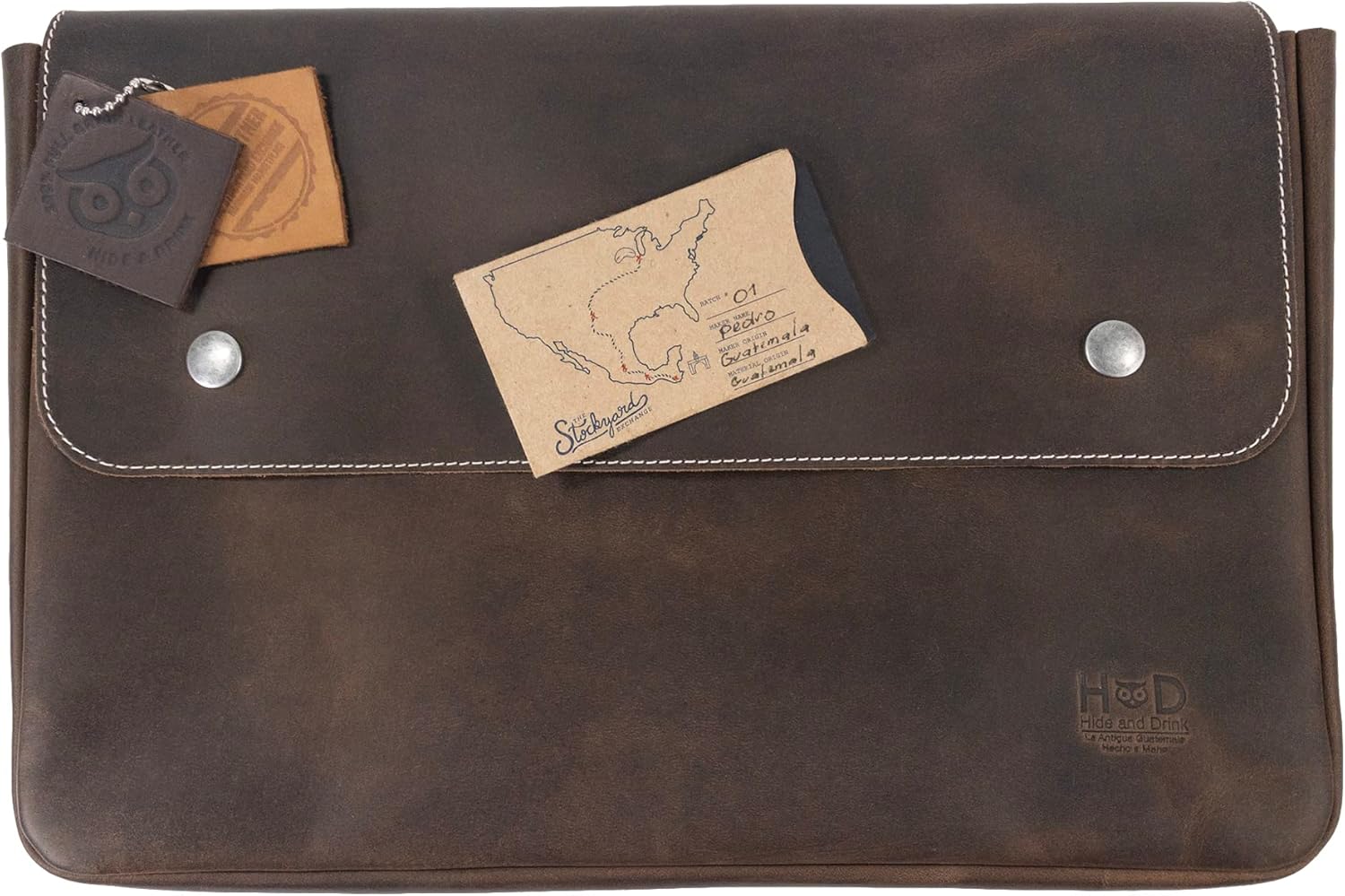 Hide & Drink, Carpeta Vintage Portadocumentos, Estuche de archivo, Carpeta A5, Cartera de sobre, Bolsa para lápices, Cuero de grano completo, hecho