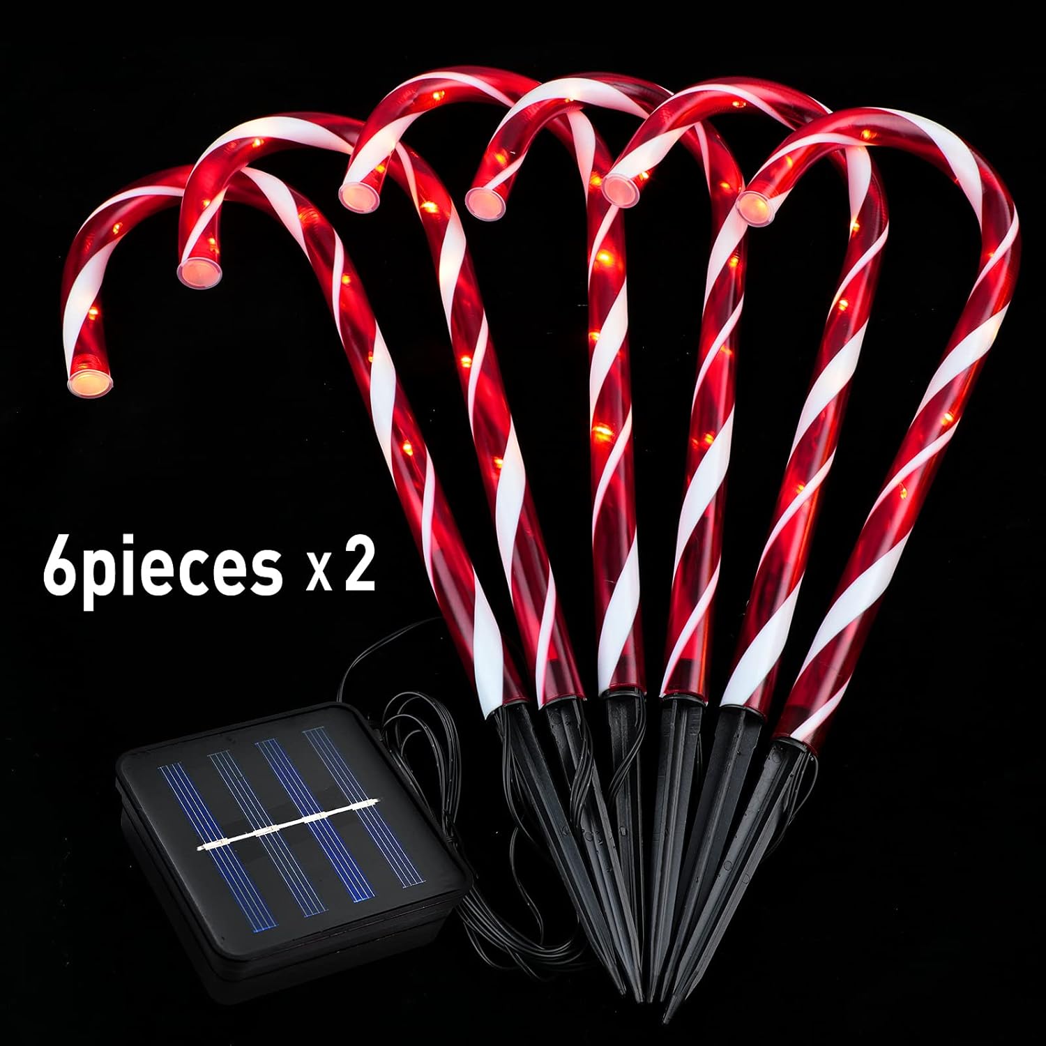 12 luces solares de bastón de caramelo de Navidad de 17 pulgadas, marcadores de camino de bastón de caramelo, impermeables, luces de paisaje al aire