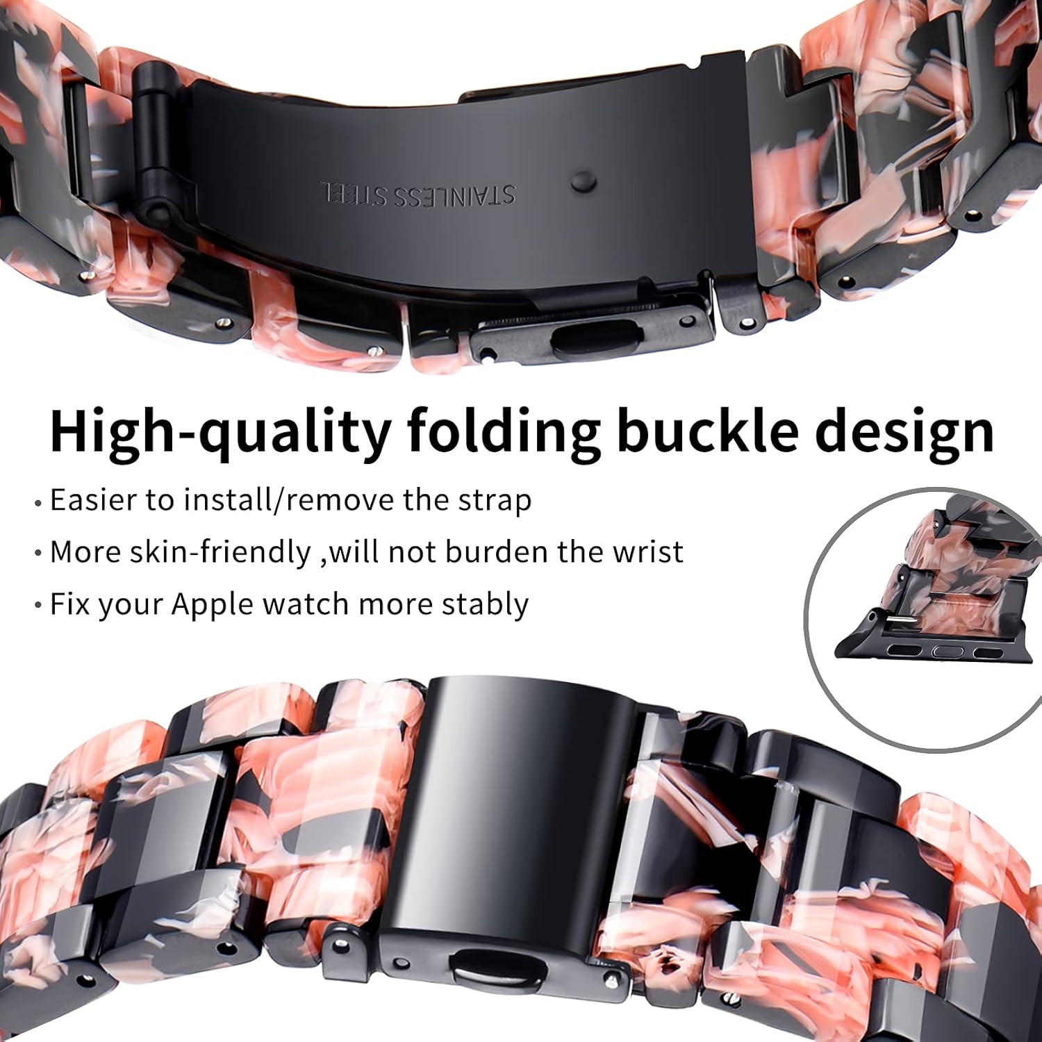 BESTIG – Correa de resina de repuesto compatible con Apple Watch de 1.496pulgadas, 1.575pulgadas, 1.614pulgadas, resistente al agua, para iWatch